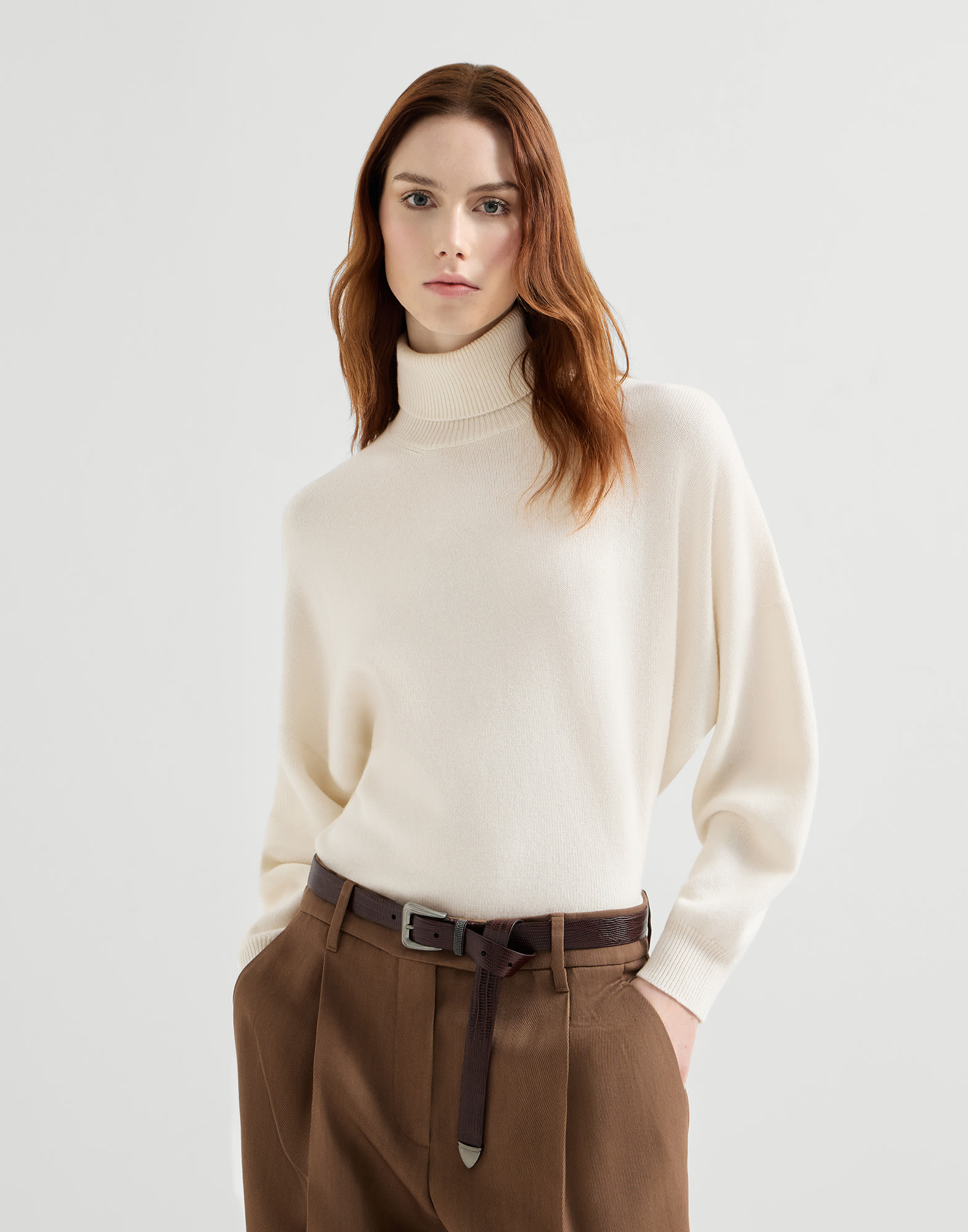 Maglia collo alto in cashmere Burro Donna - Brunello Cucinelli