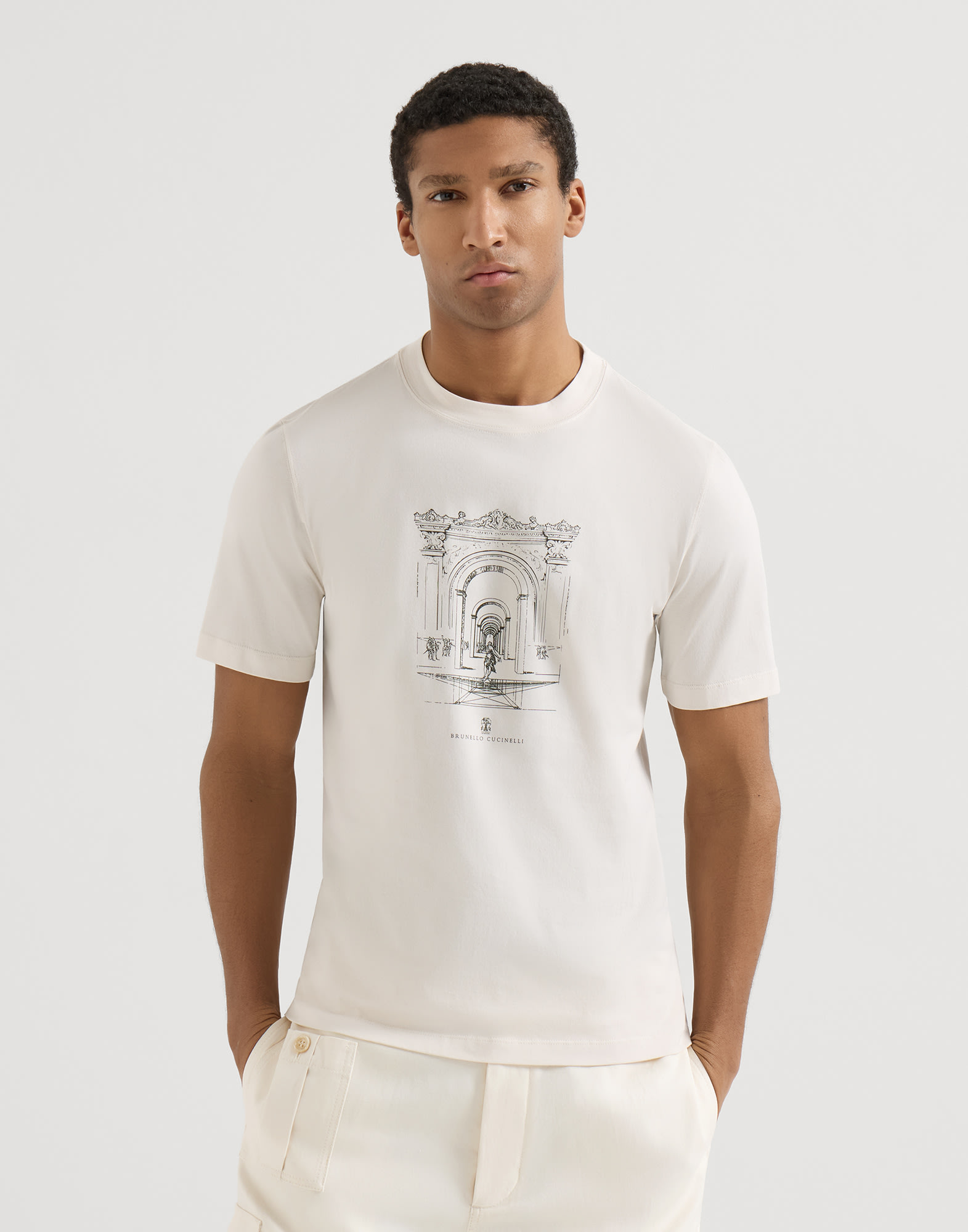 T-shirt with print White Man - Brunello Cucinelli