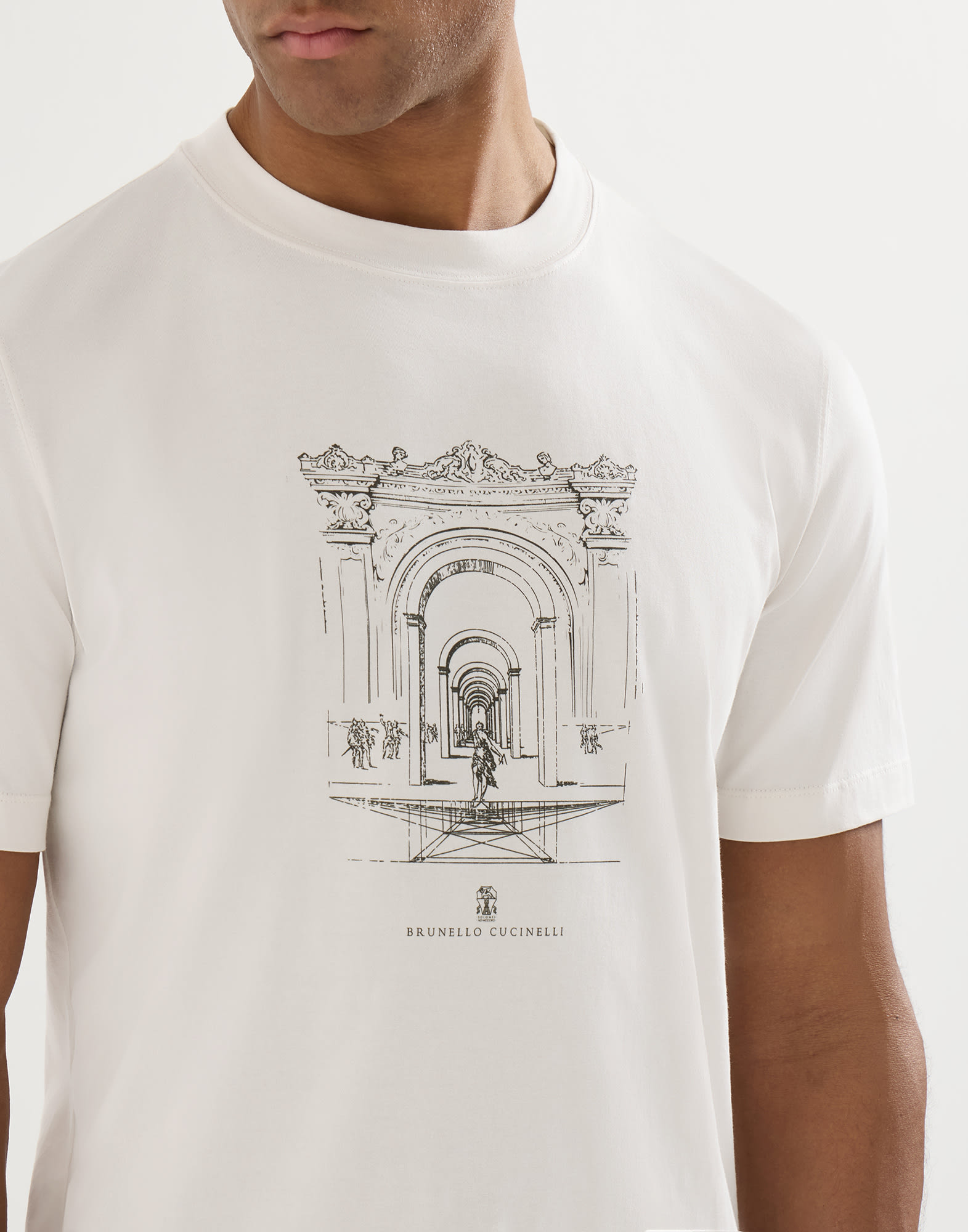 T-shirt with print for Man in White | Brunello Cucinelli