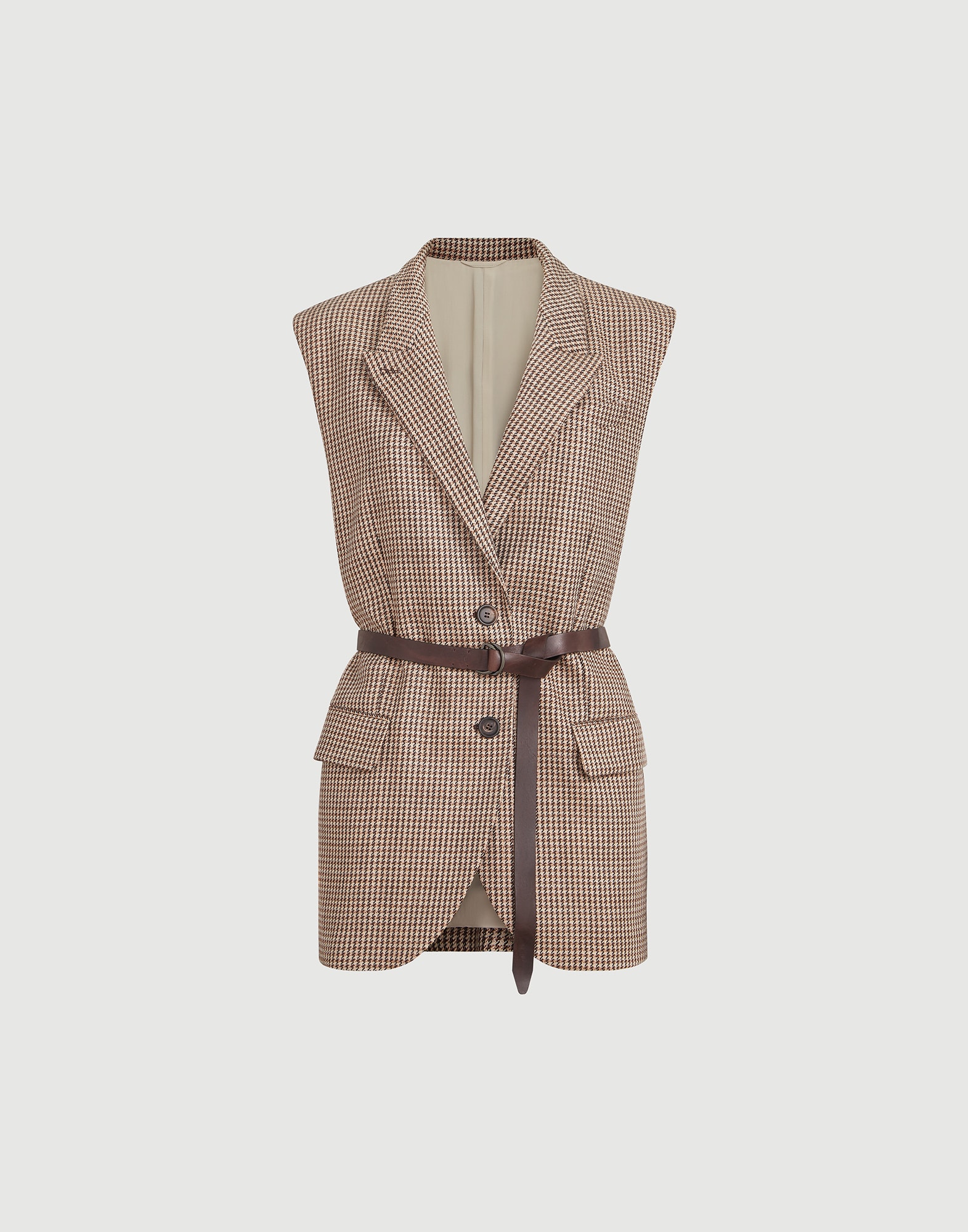 Sparkling houndstooth vest for Woman in Beige | Brunello Cucinelli