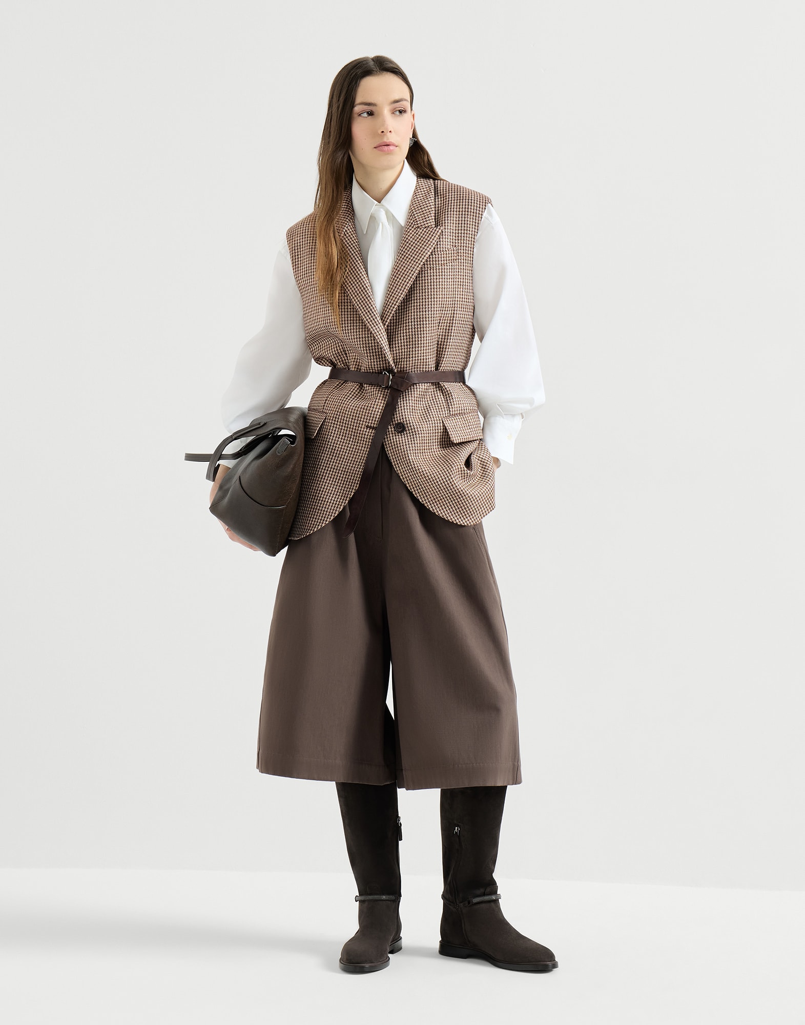 Sparkling houndstooth vest for Woman in Beige | Brunello Cucinelli