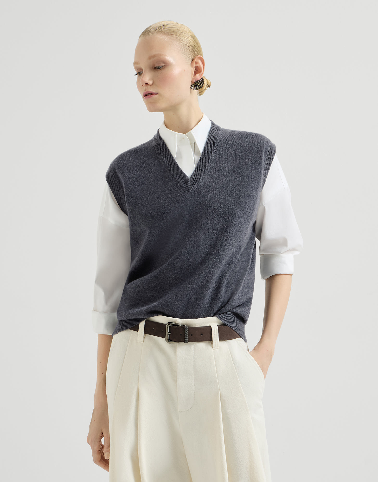 Cashmere knit vest Blue Woman - Brunello Cucinelli