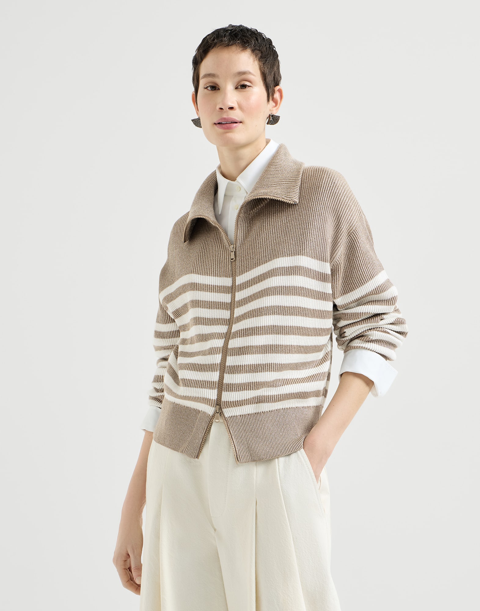 Cardigan con Zip - Vista frontale - Visualizza a schermo intero