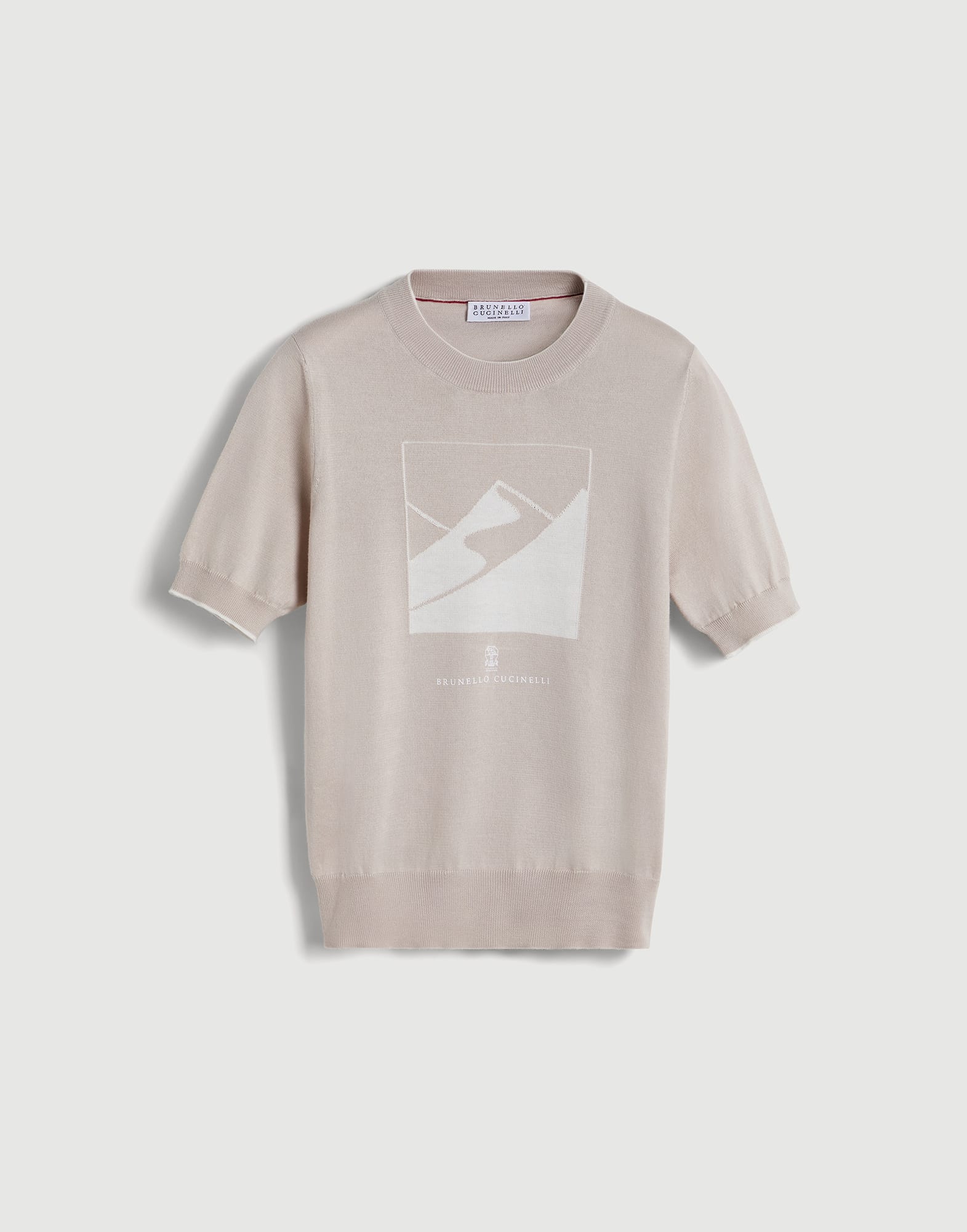 Knit T-shirt with 'earth' intarsia Light Brown Boys - Brunello Cucinelli