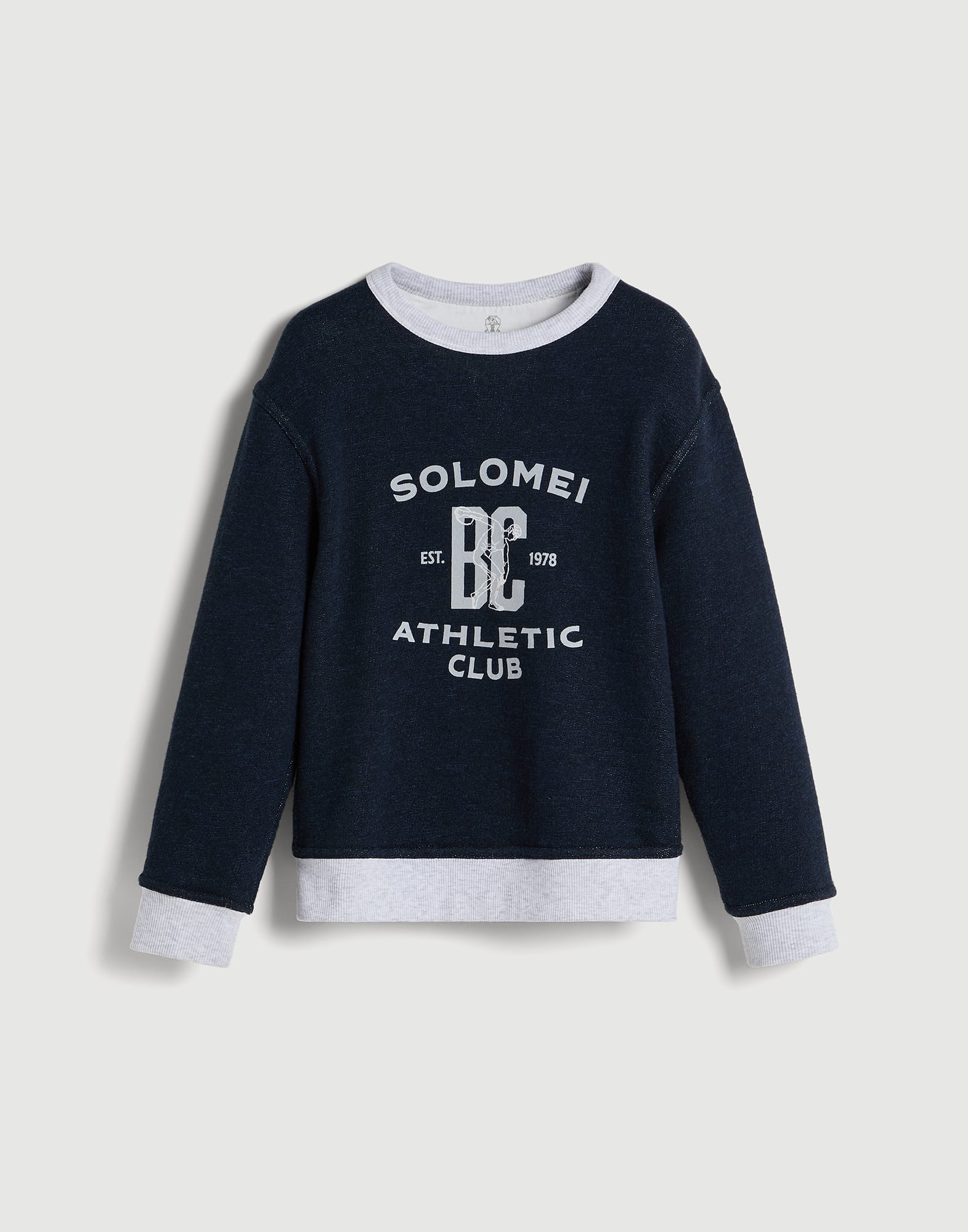 M&eacute;lange French terry sweatshirt with print Navy Blue Boys - Brunello Cucinelli