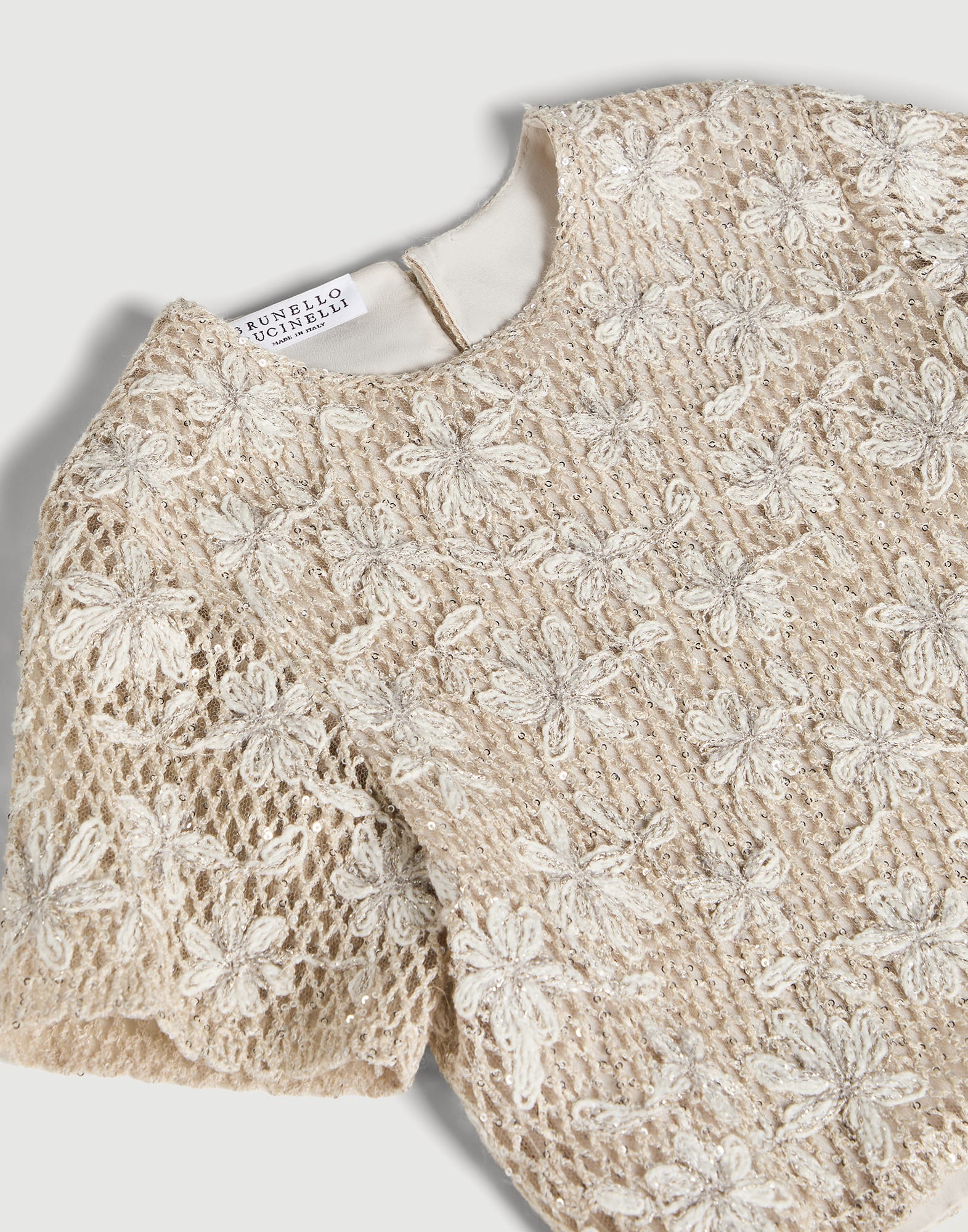 Dazzling Daisy Net Embroidery T-shirt Natural Girls - Brunello Cucinelli