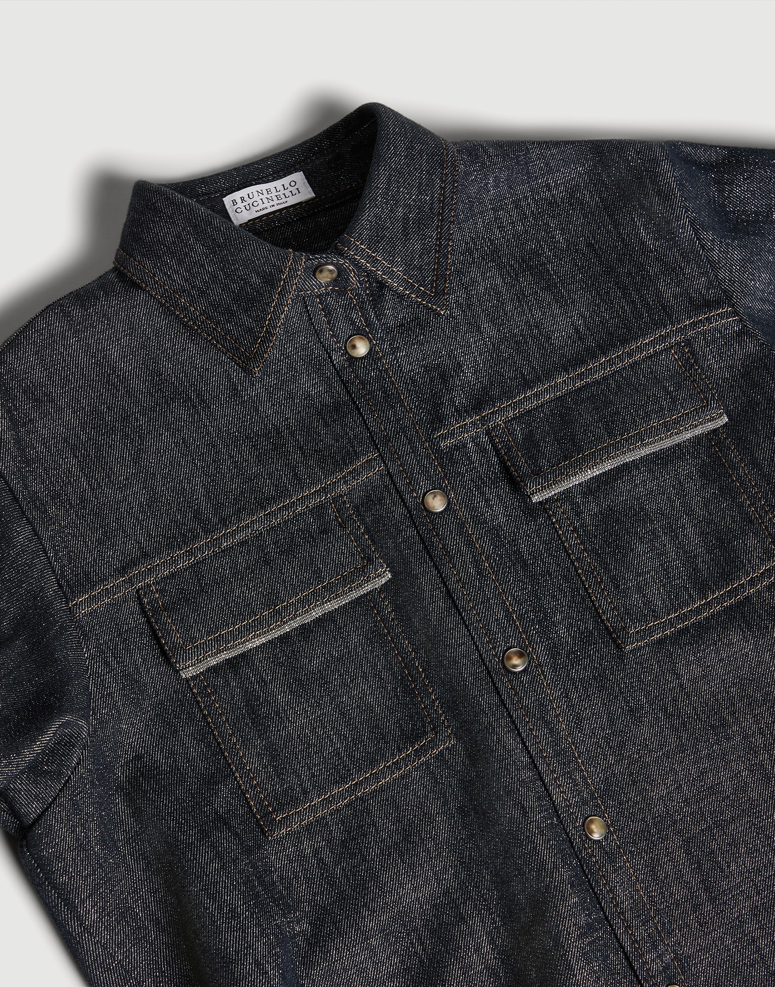 Denim shirt with monili Dark Denim Girls - Brunello Cucinelli