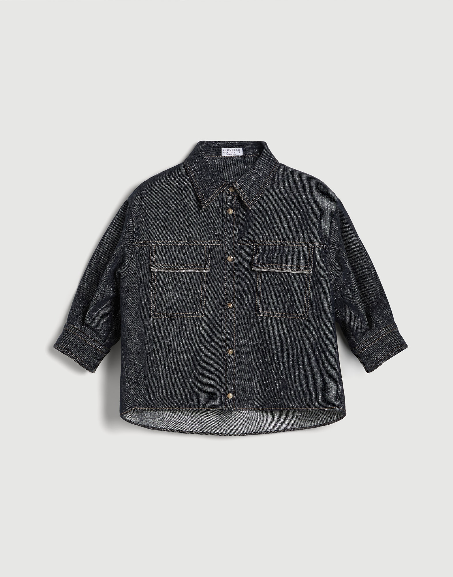 Denim shirt with monili Dark Denim Girls - Brunello Cucinelli