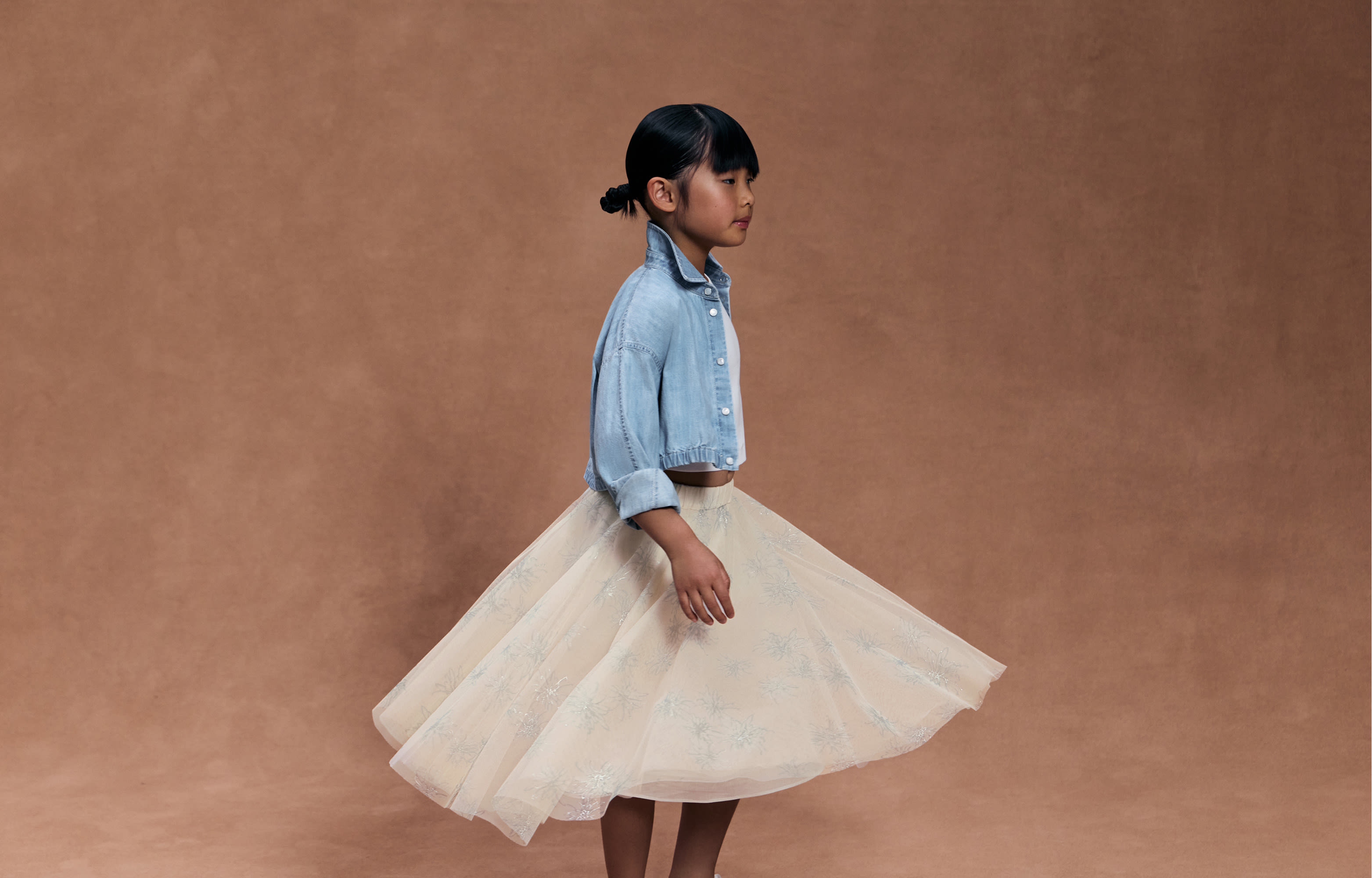 Lightweight denim shirt with monili for Girls in Light Blue Denim