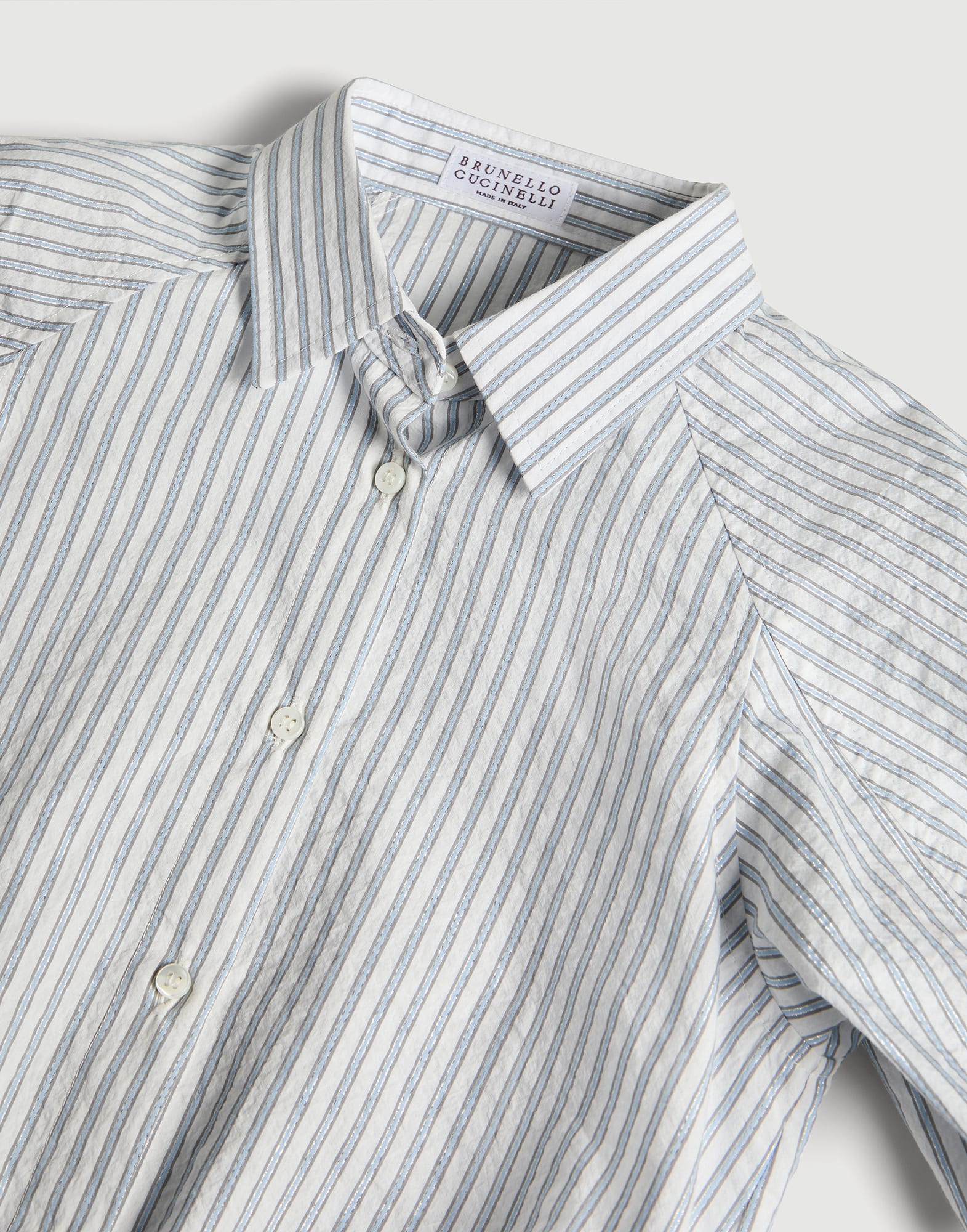 Sparkling striped cotton shirt Sky Blue Girls - Brunello Cucinelli