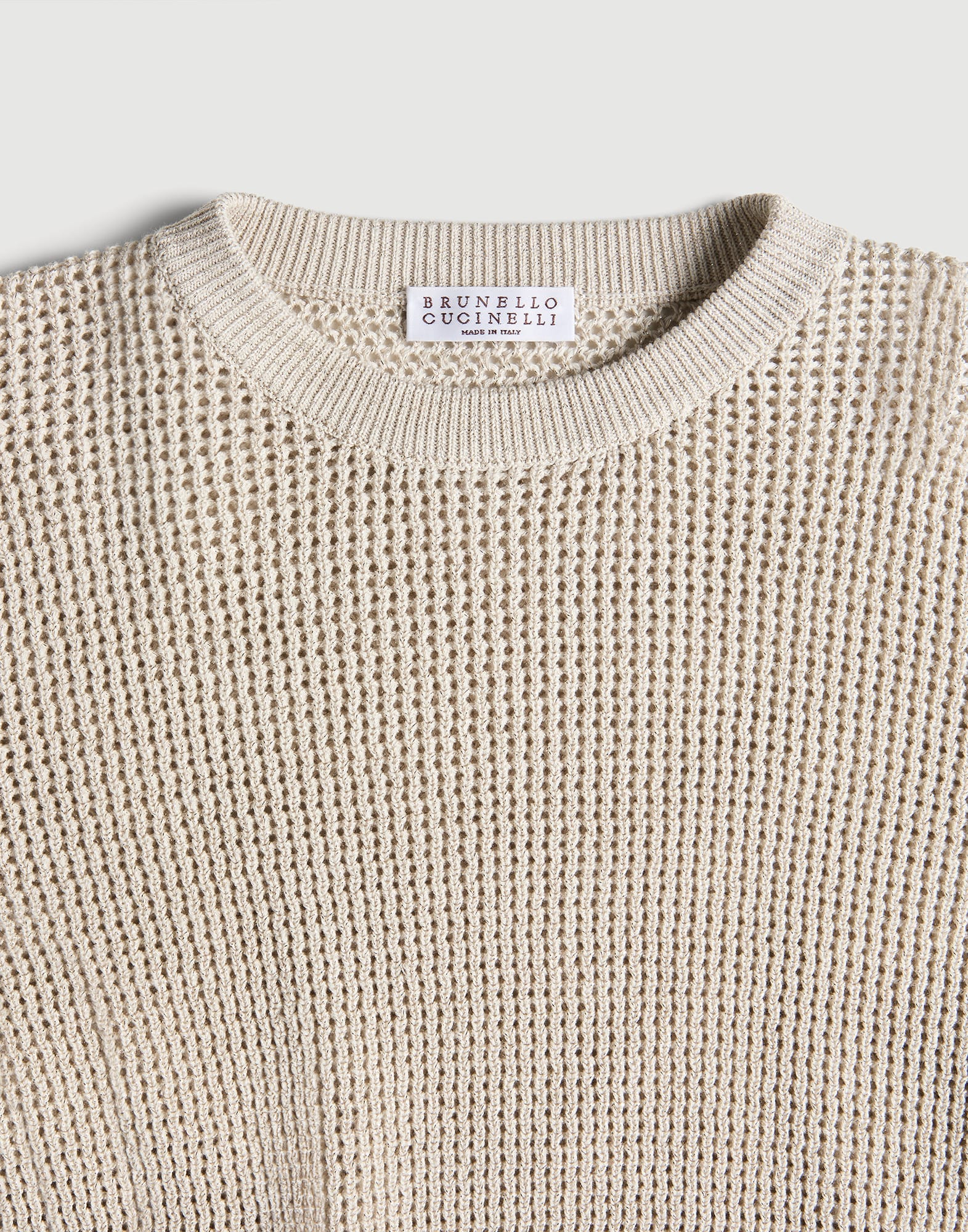 Sparkling cotton ribbed net sweater Oat Girls - Brunello Cucinelli
