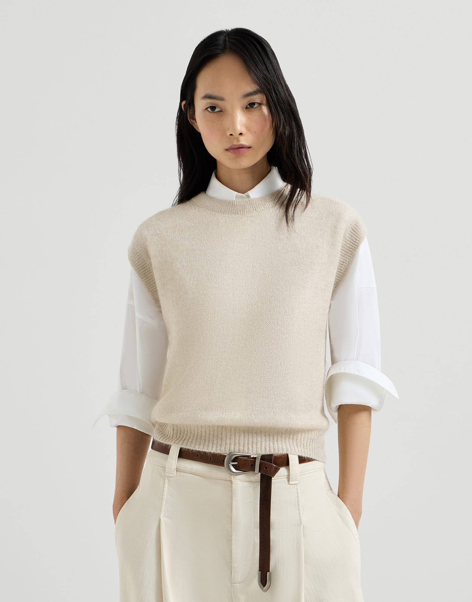 T-shirt in mohair e lana Sparkling Avorio Donna - Brunello Cucinelli