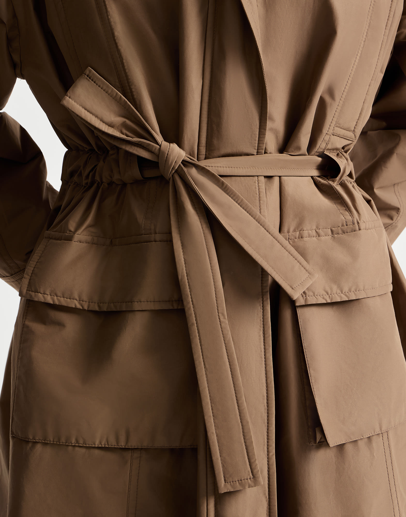 Taffeta coat with monili for Woman in Camel | Brunello Cucinelli