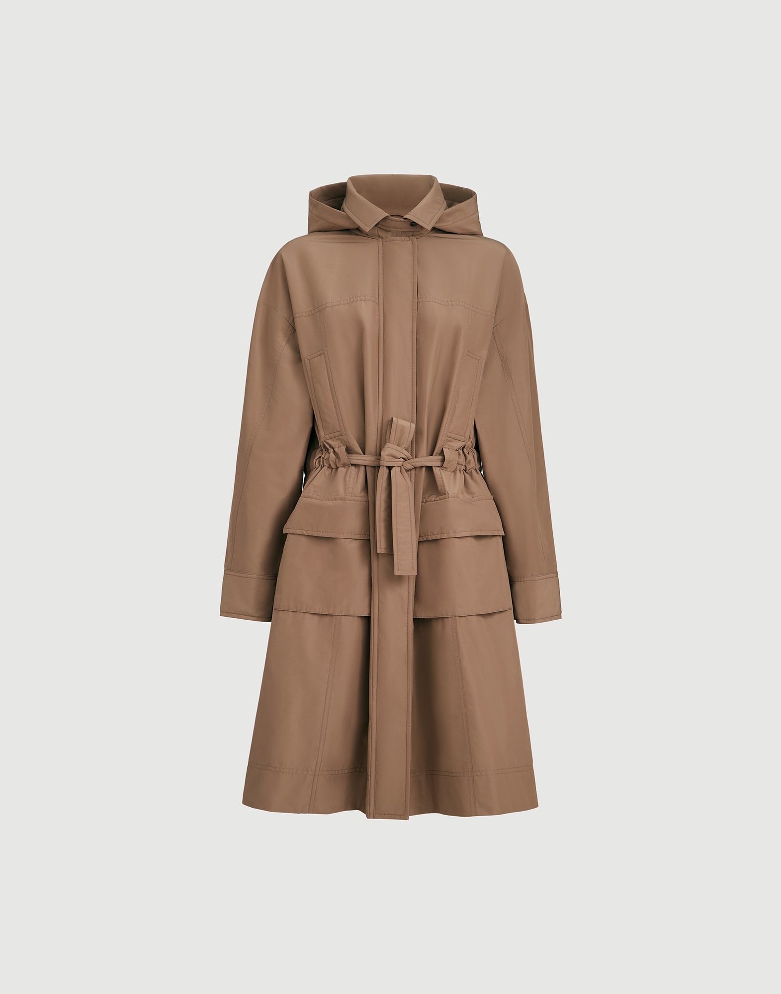Brunello Cucinelli ナイロン フーデッドパーカー コート Taffeta coat with monili for Woman in Camel | Brunello Cucinelli