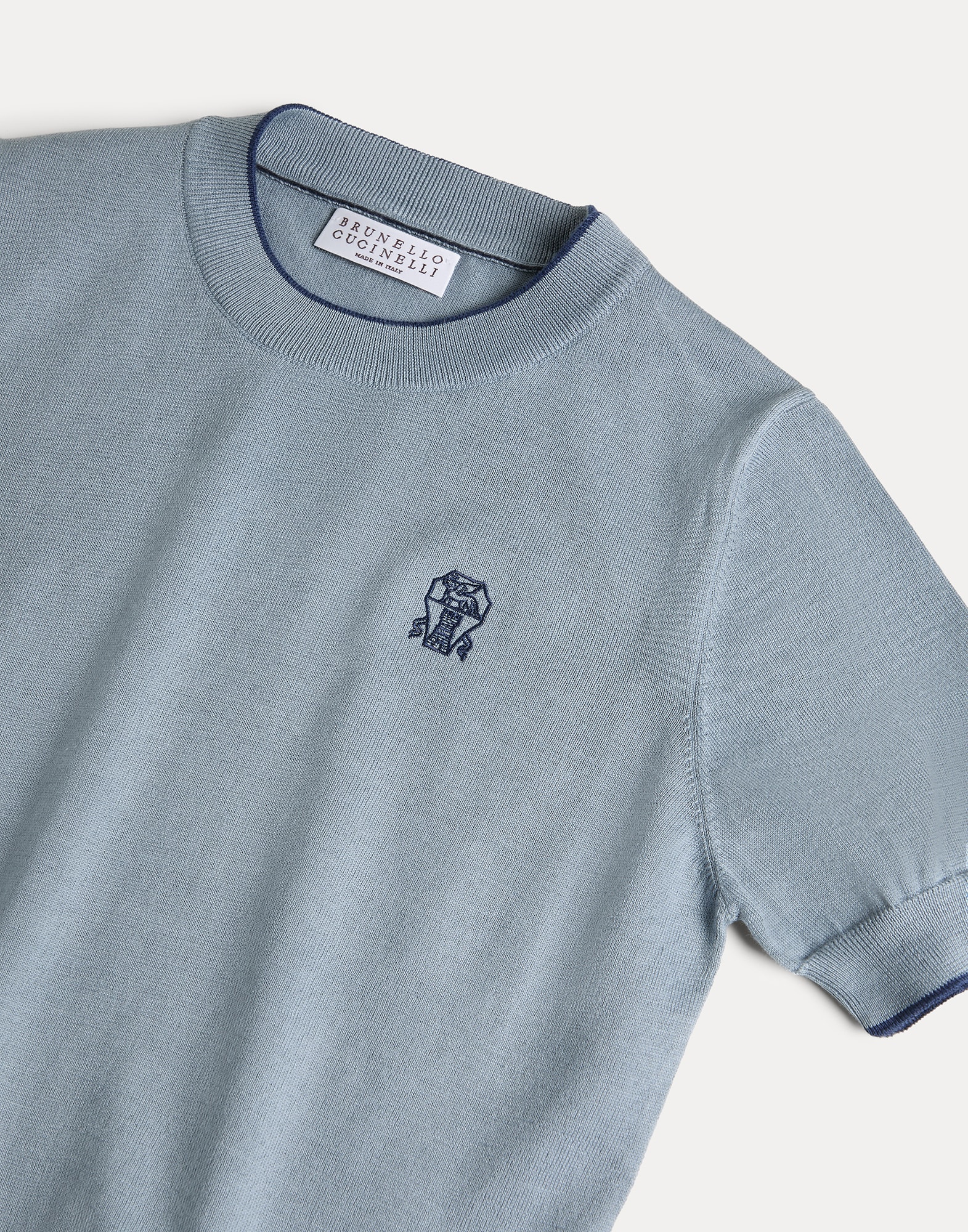Lightweight knit T-shirt for Boys in Sky Blue | Brunello Cucinelli