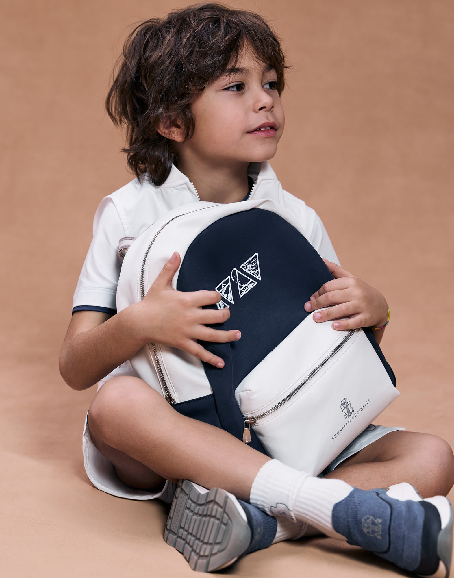 Backpack with print for Boys in Blue | Brunello Cucinelli