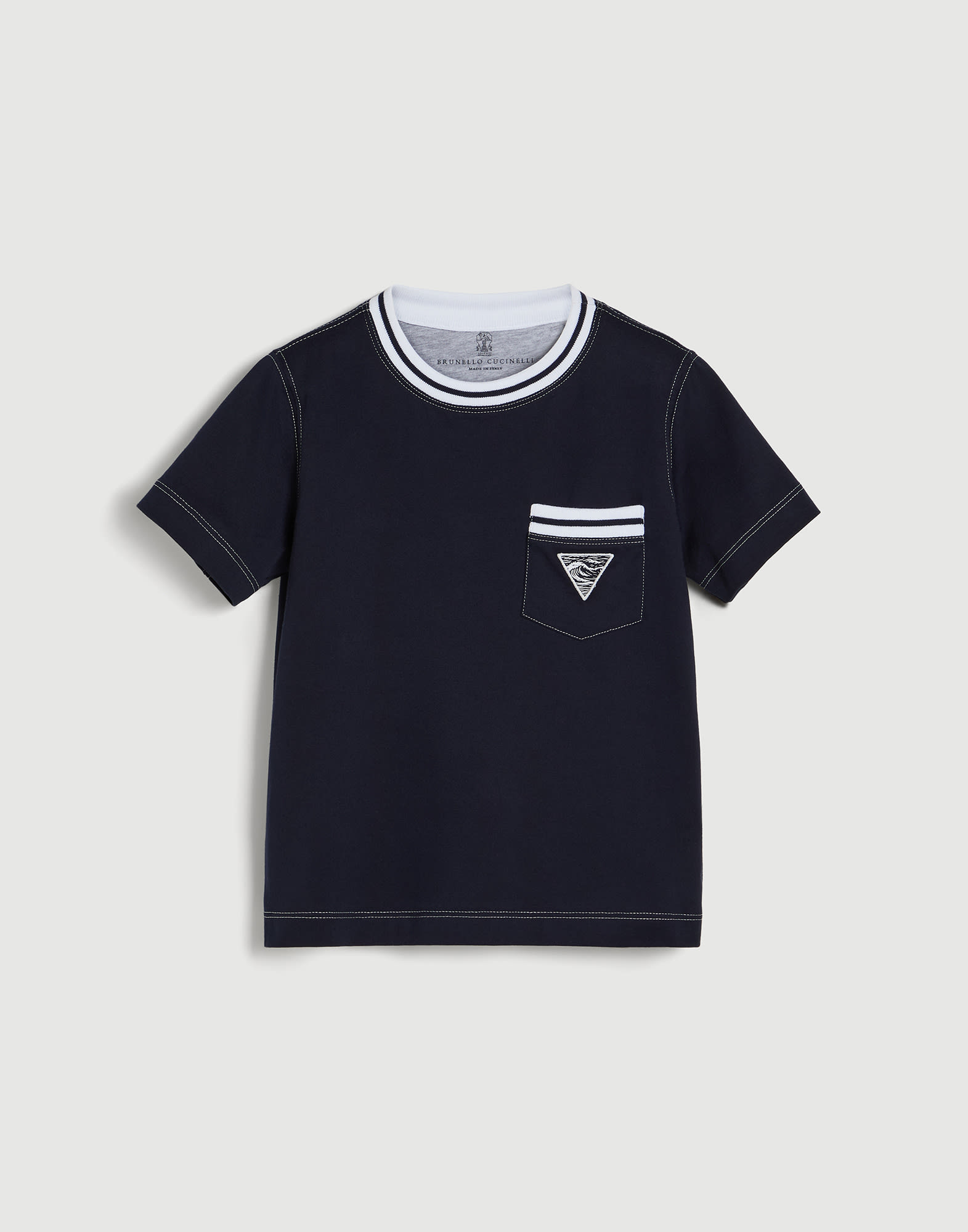 Jersey T-shirt with &lsquo;water&rsquo; embroidery Blue Boys - Brunello Cucinelli