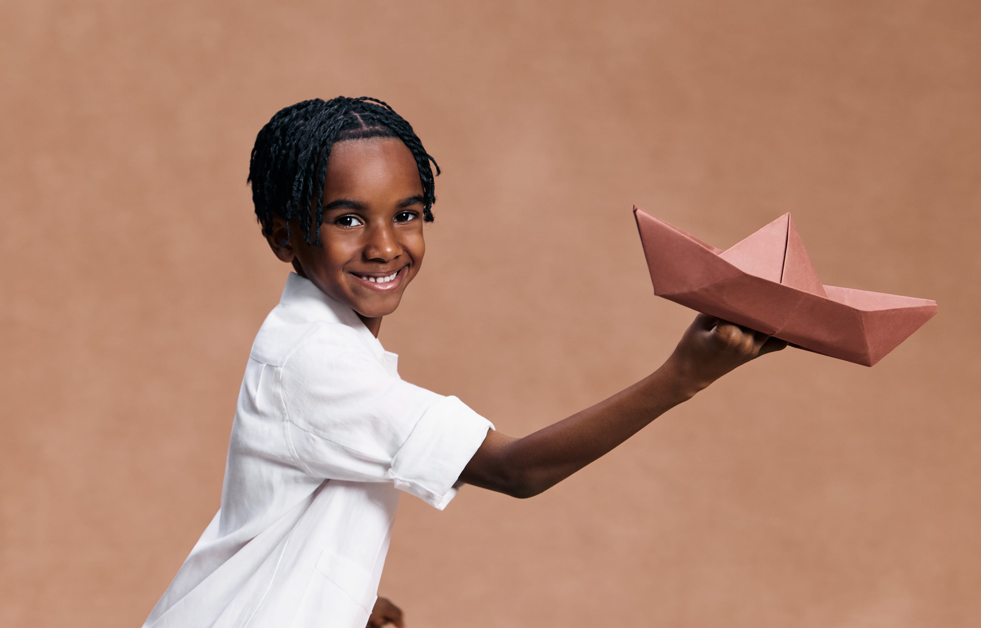 Diagonal guayabera for Boys in White | Brunello Cucinelli
