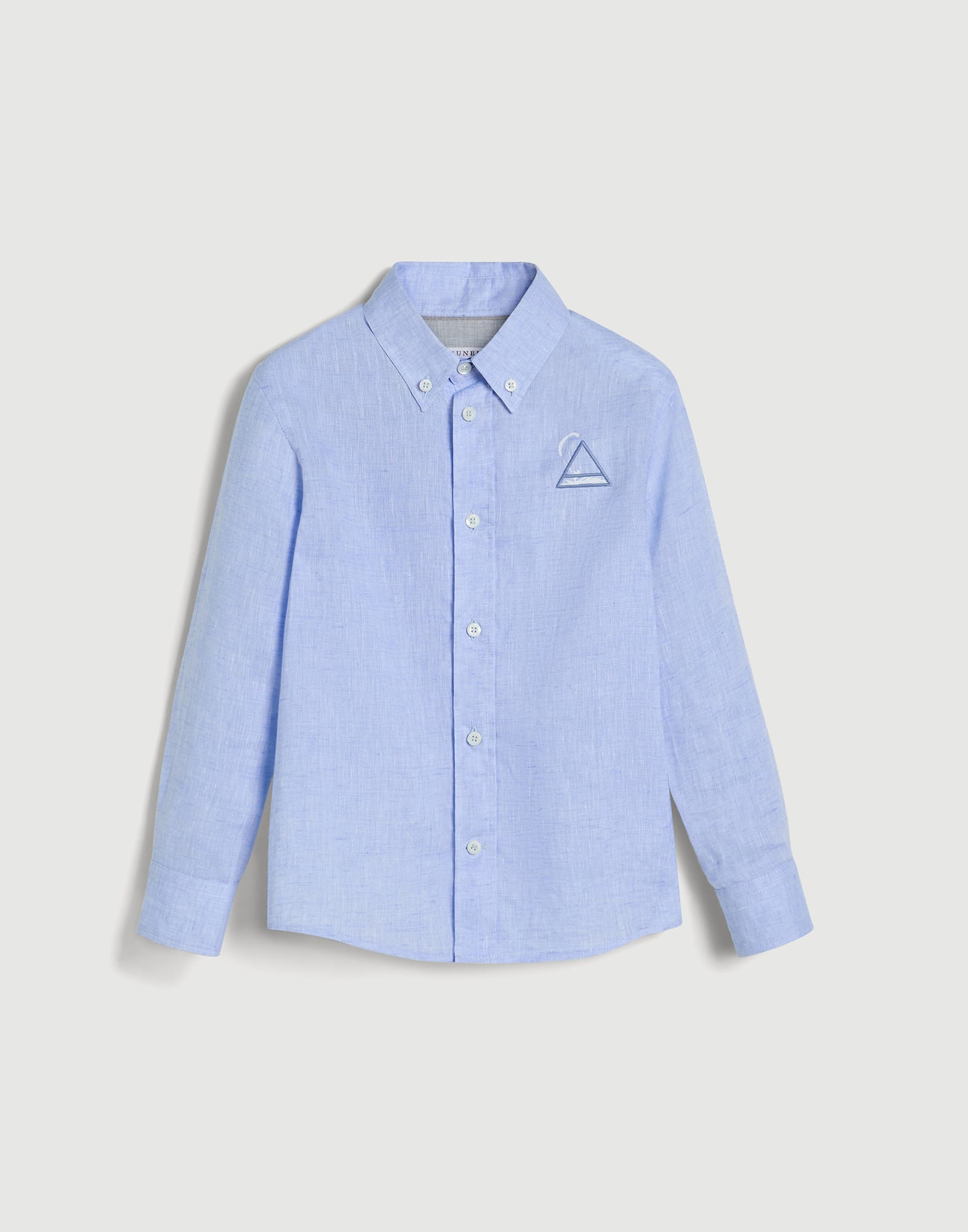 &lsquo;Air&rsquo; shirt with button-down collar Azure Boys - Brunello Cucinelli