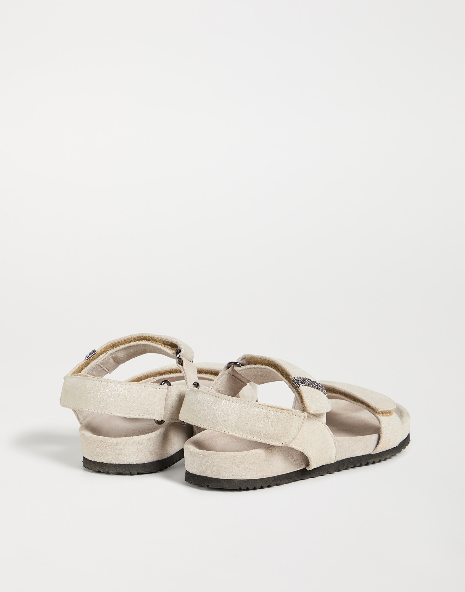 Lam&eacute; leather sandals with monili Beige Girls - Brunello Cucinelli