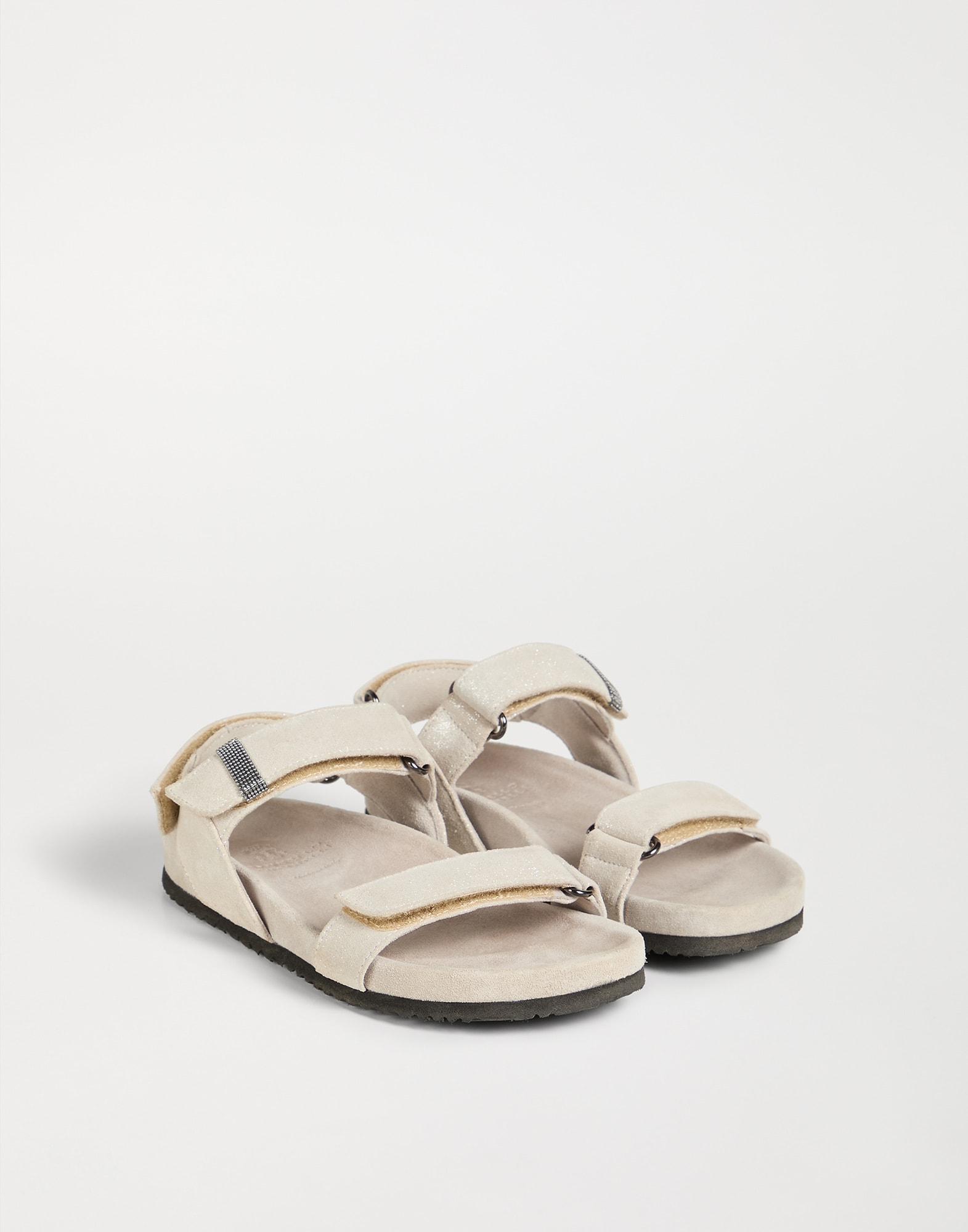 モニーレ付き ラメレザー サンダル ベージュ ガールズ - Brunello Cucinelli