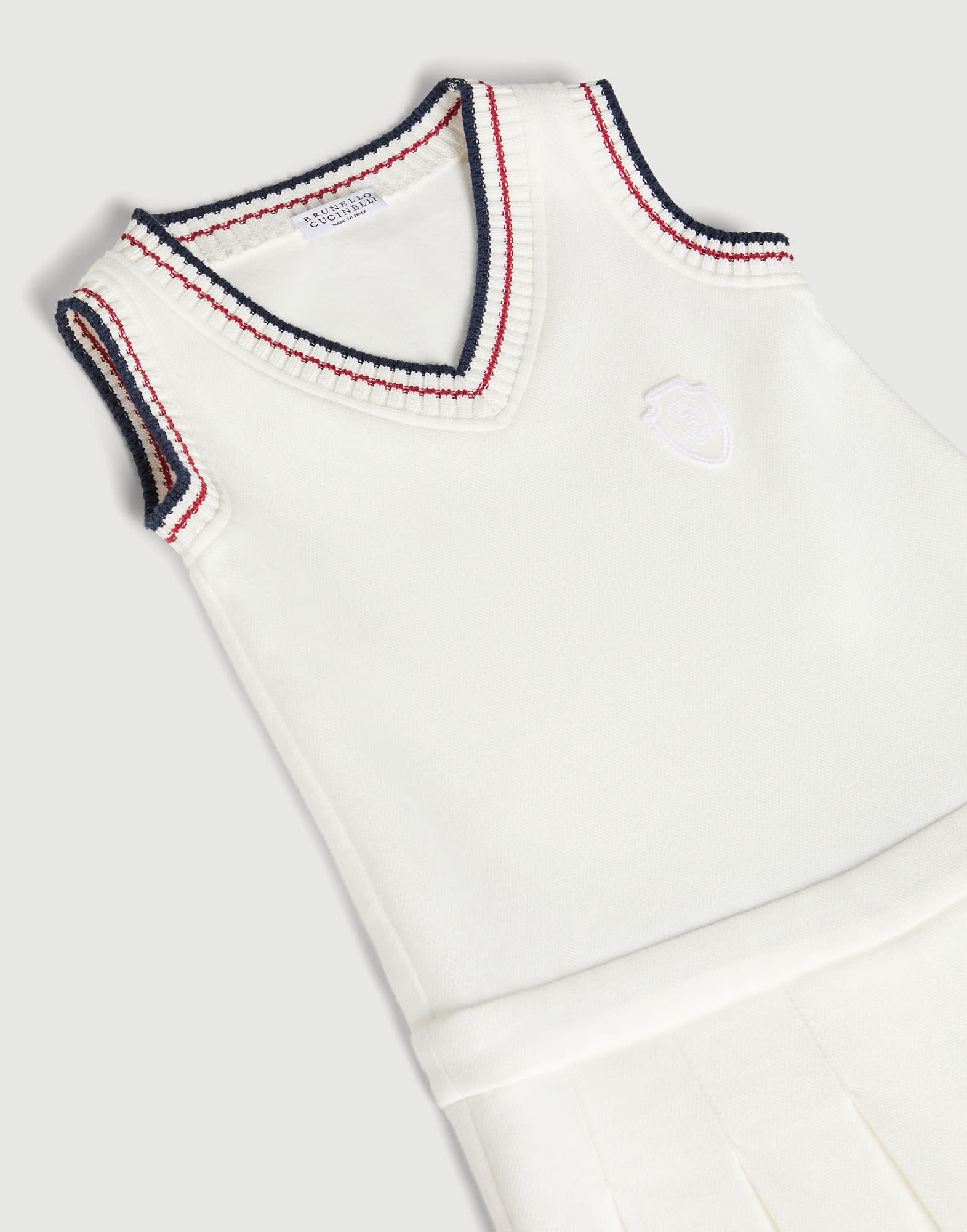 Vestido con aplicaciones de punto y logotipo Blanco Crudo Ni&ntilde;a - Brunello Cucinelli