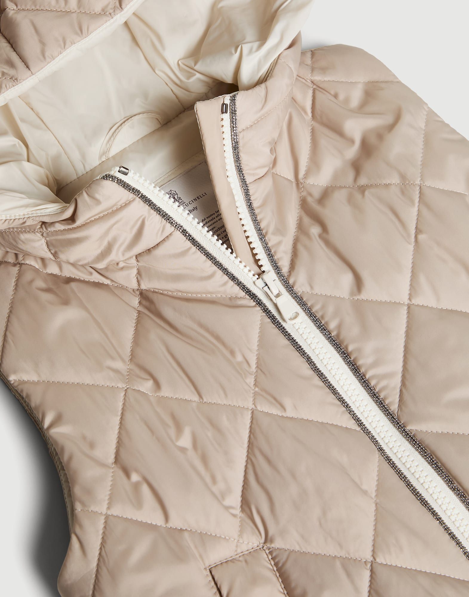 Nylon hooded vest with monili Beige Girls - Brunello Cucinelli