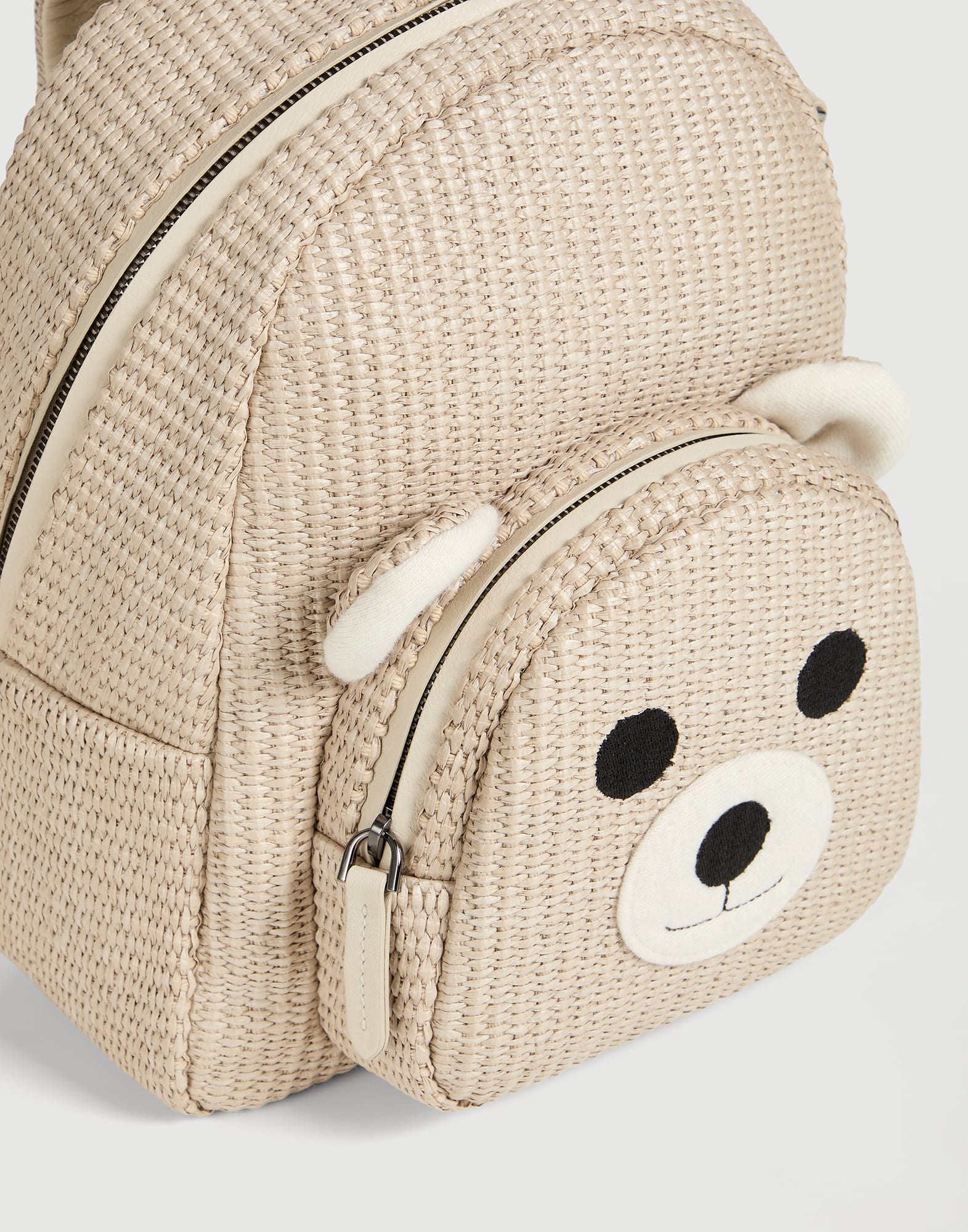 Mochila Bear de rafia t&eacute;cnica Beige Ni&ntilde;a - Brunello Cucinelli