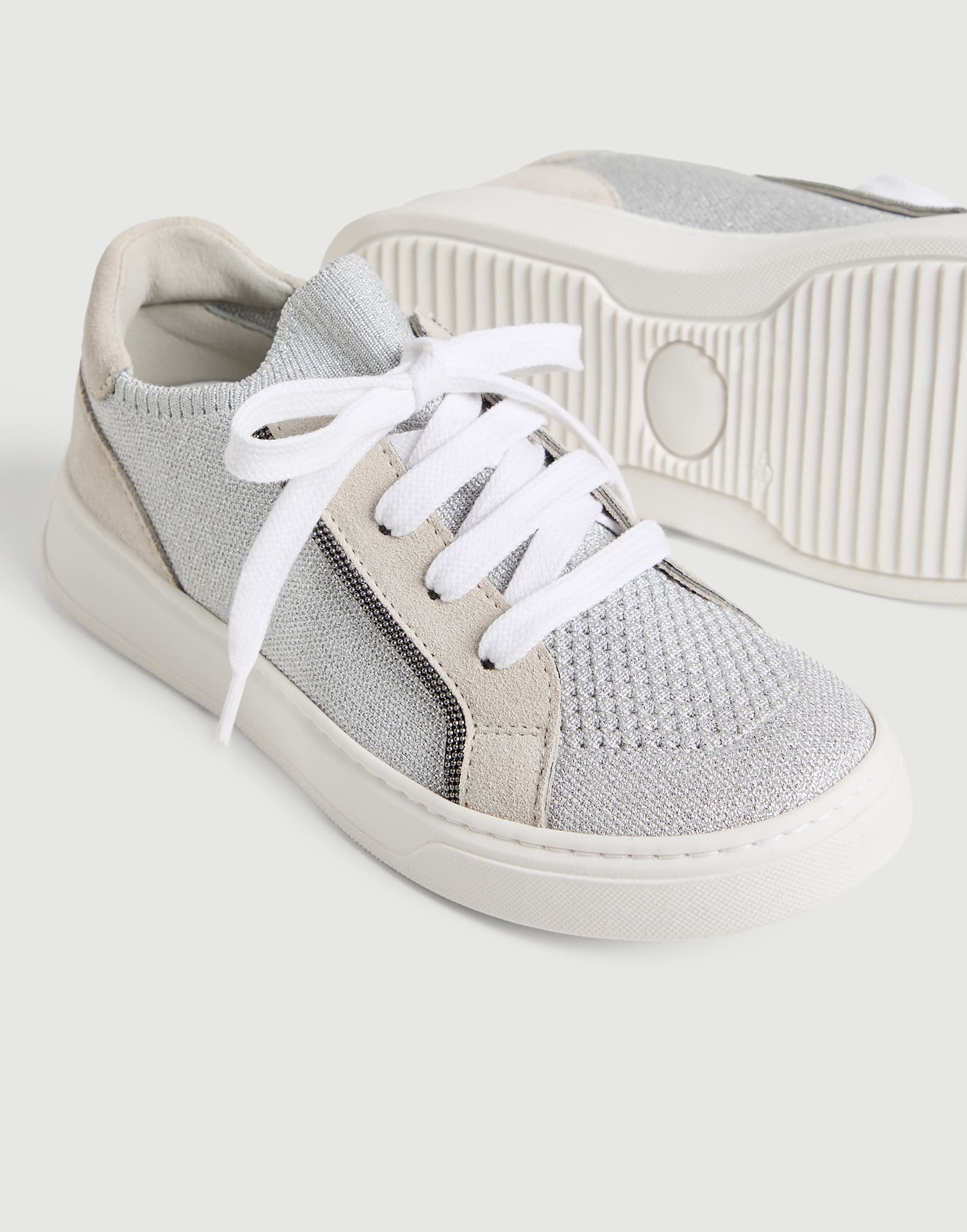 Zapatillas de ante y punto Gris Claro Ni&ntilde;a - Brunello Cucinelli