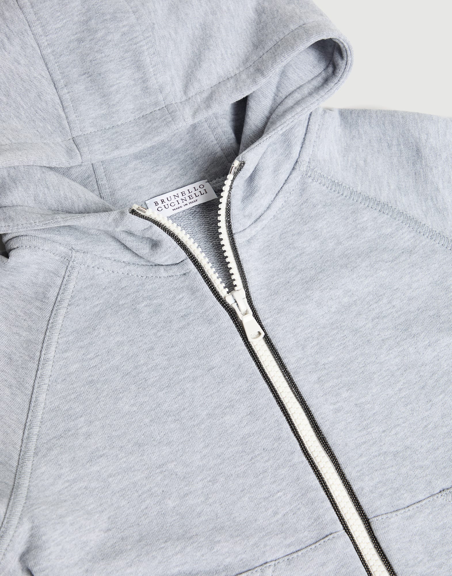 Hooded sweatshirt with zipper and monili Grey Girls - Brunello Cucinelli