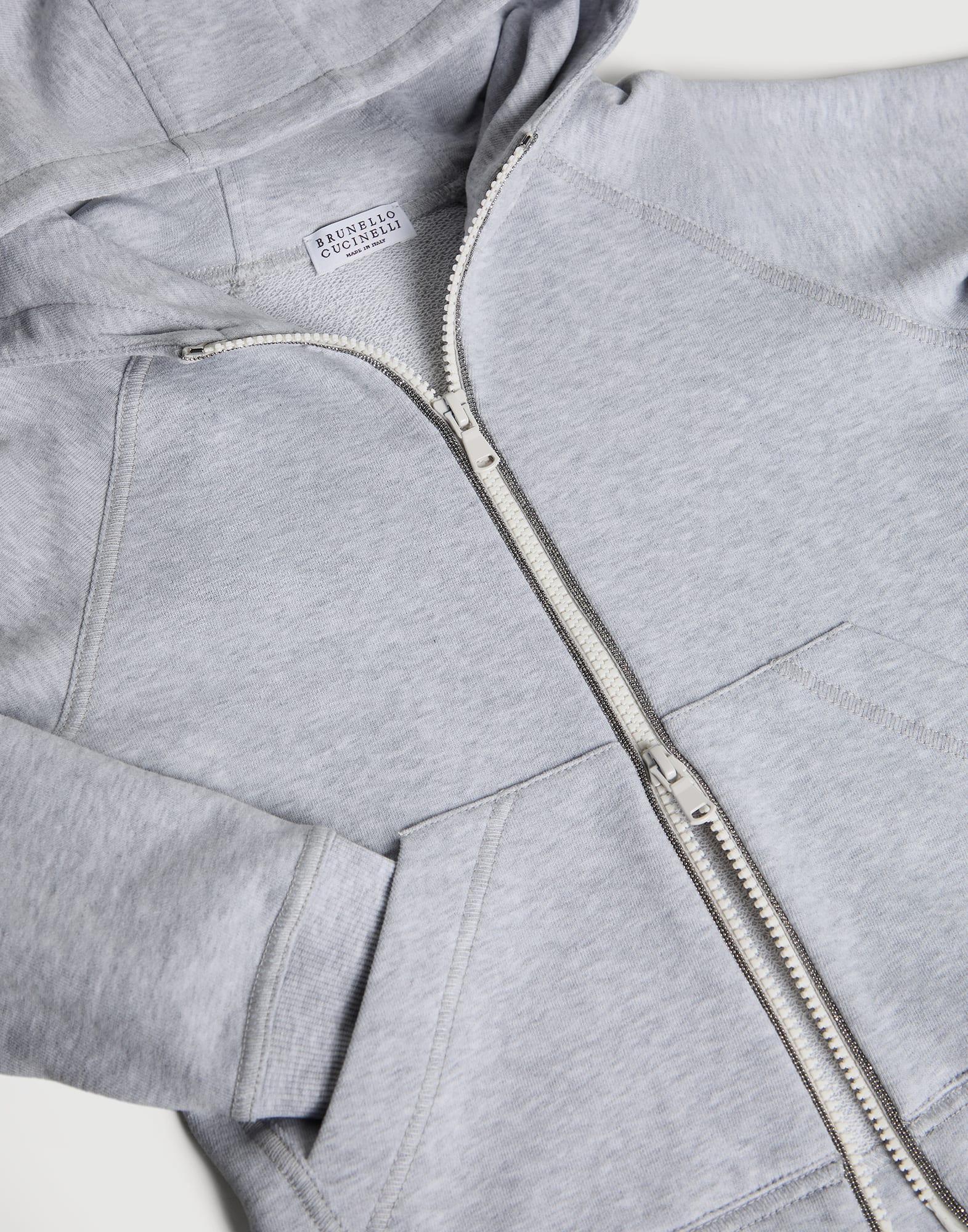 Hooded sweatshirt with zipper and monili Light Grey Girls - Brunello Cucinelli