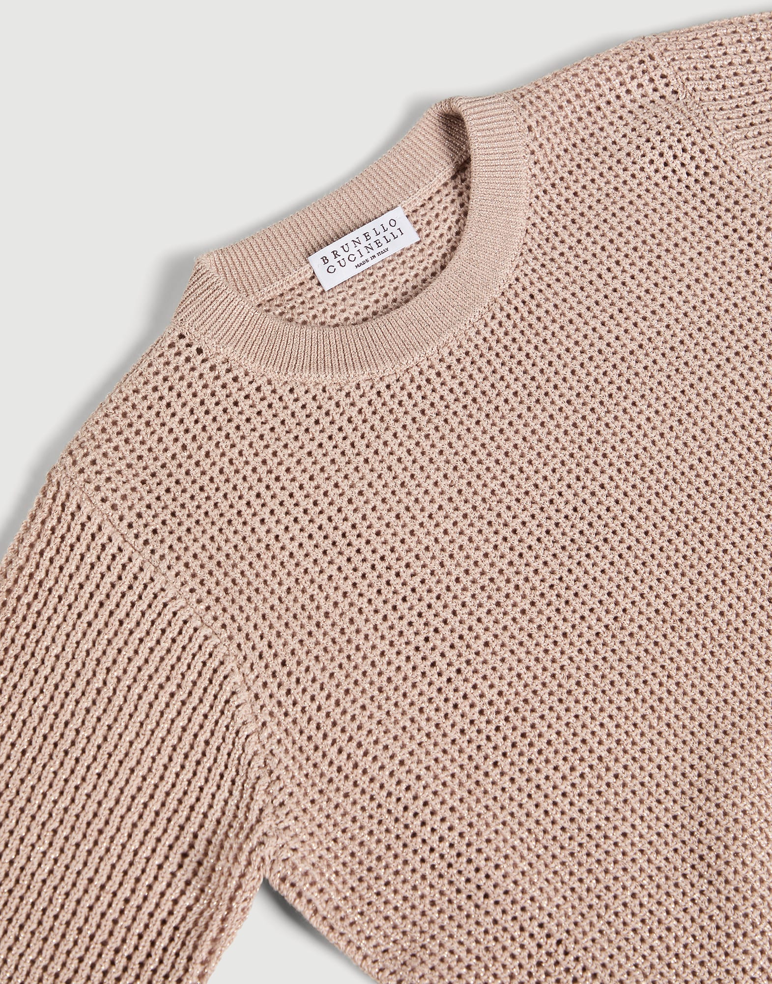 Sparkling cotton ribbed net sweater Pink Girls - Brunello Cucinelli