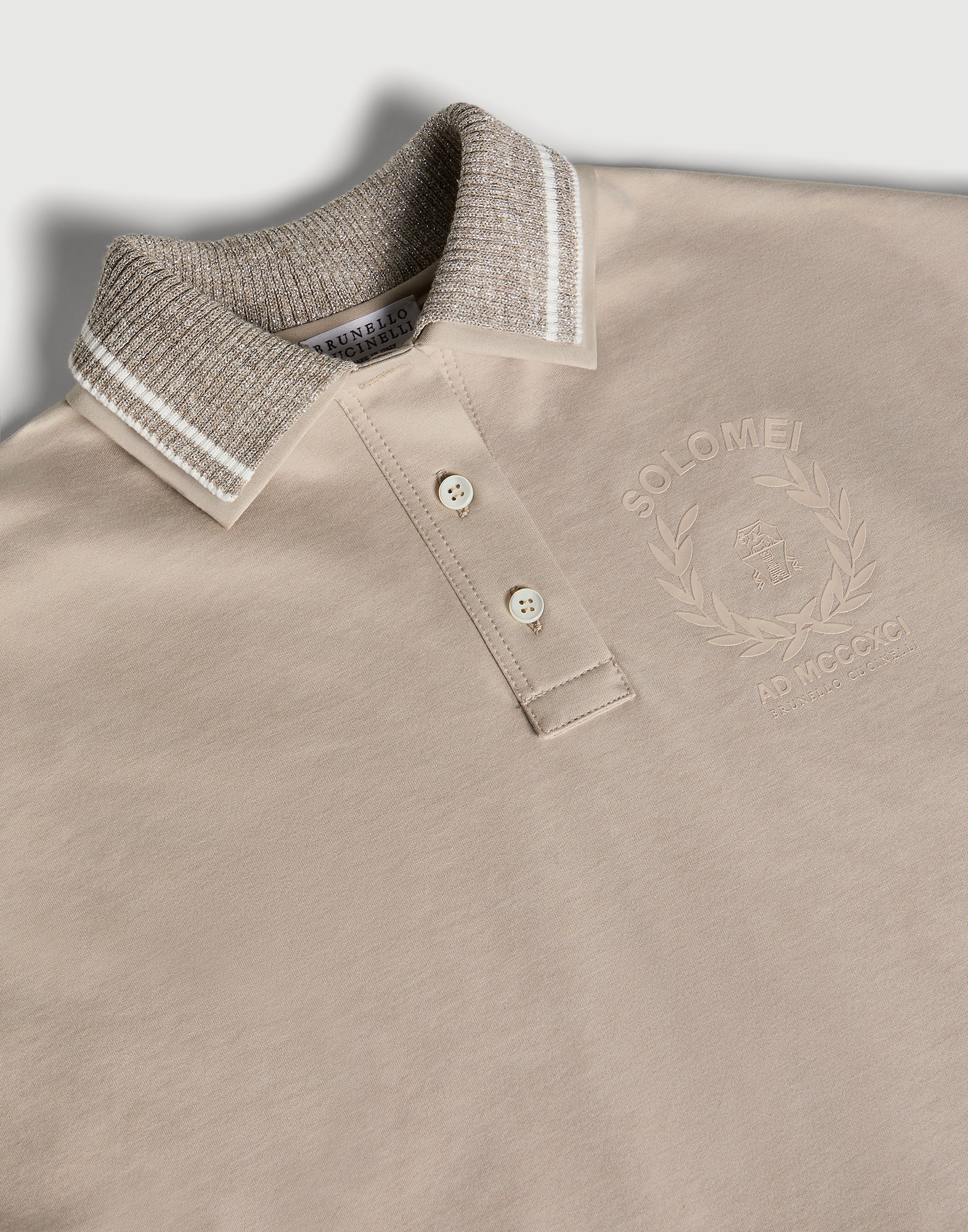 Polo shirt with knit collar and print Beige Girls - Brunello Cucinelli