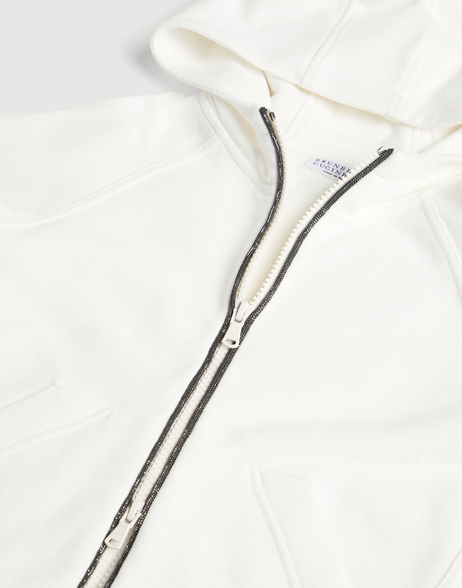 Hooded sweatshirt with zipper and monili Off-White Girls - Brunello Cucinelli