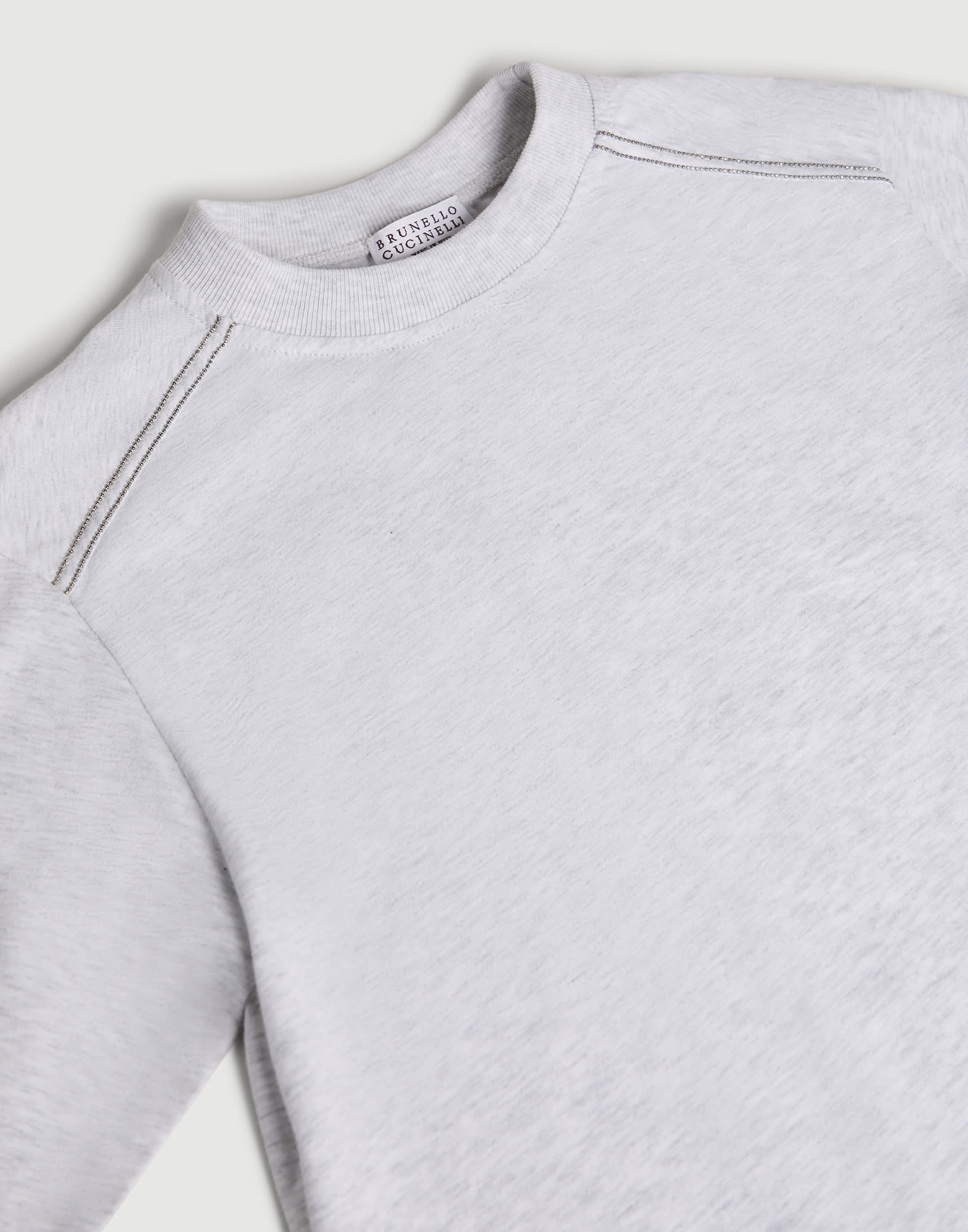 Long sleeve T-Shirt with monili Light Grey Girls - Brunello Cucinelli