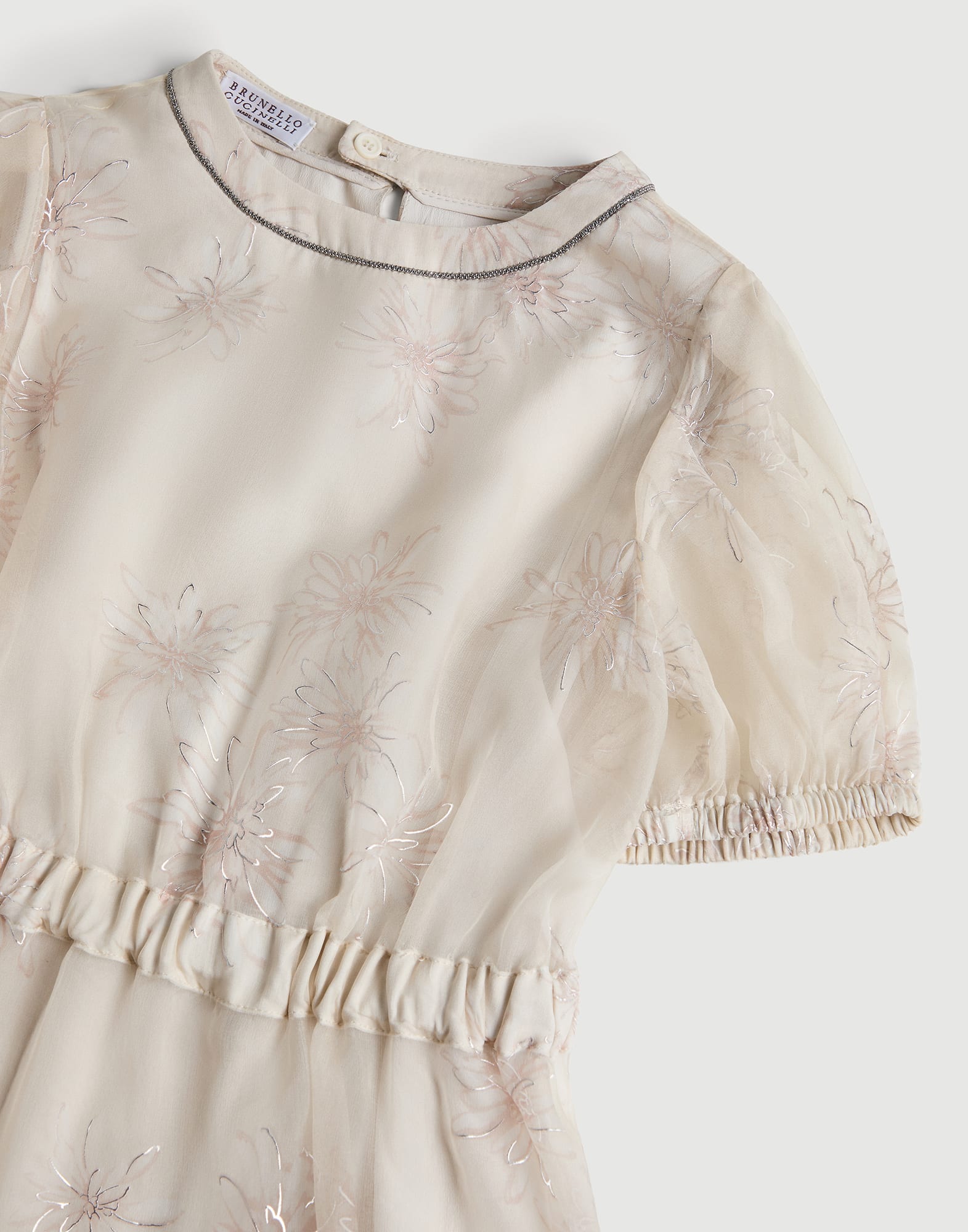 Vestido de chif&oacute;n Sparkling Daisy Beige Claro Ni&ntilde;a - Brunello Cucinelli