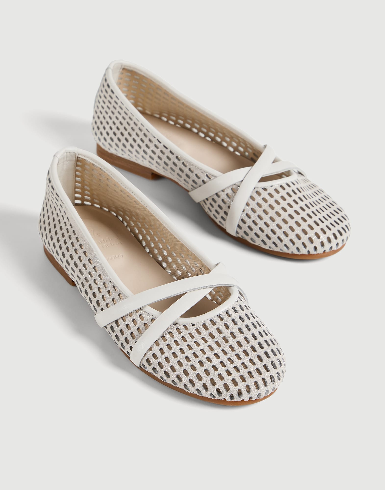 Bailarinas de piel Sparkling Net Beige Claro Ni&ntilde;a - Brunello Cucinelli