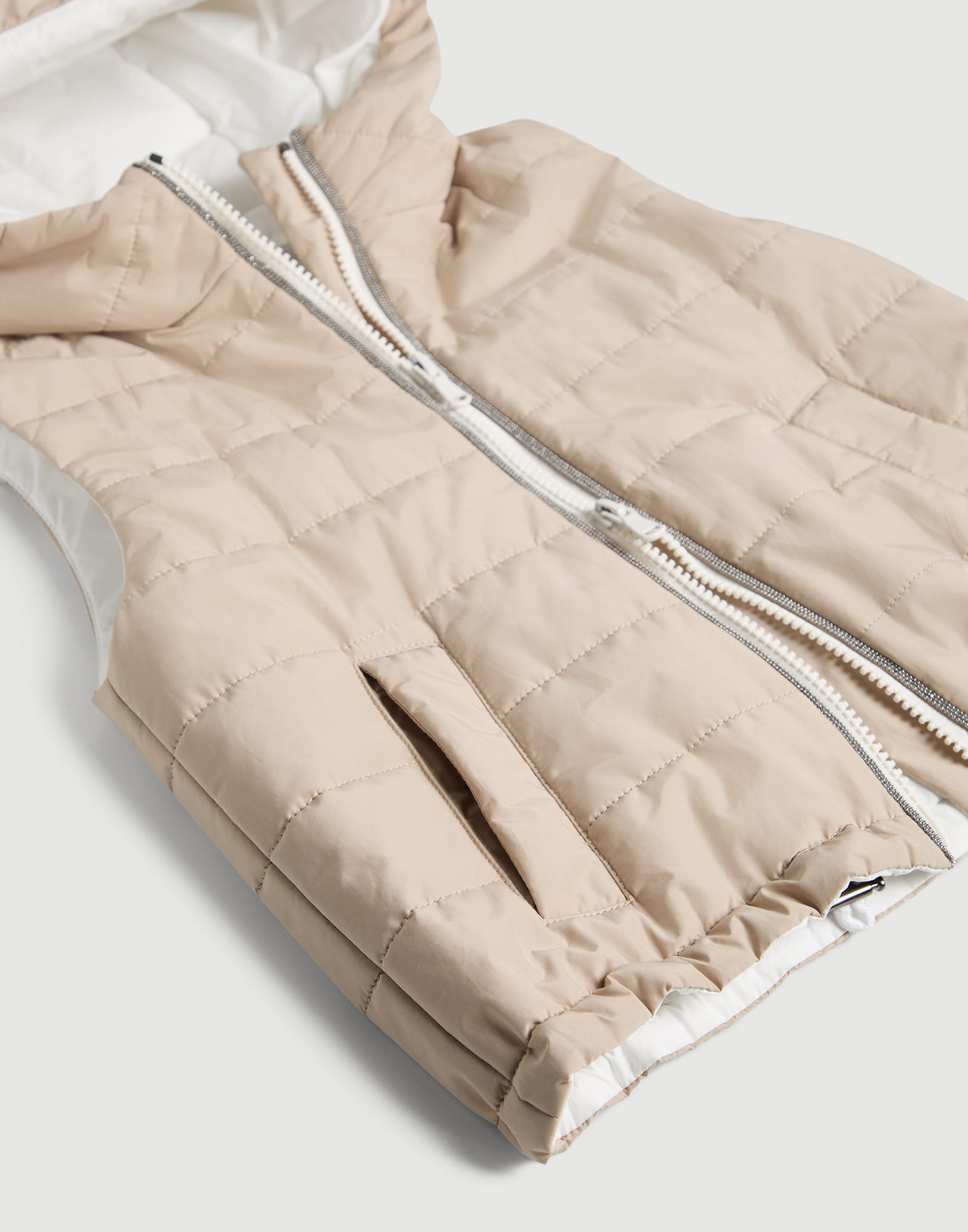 Hooded vest with monili Beige Girls - Brunello Cucinelli