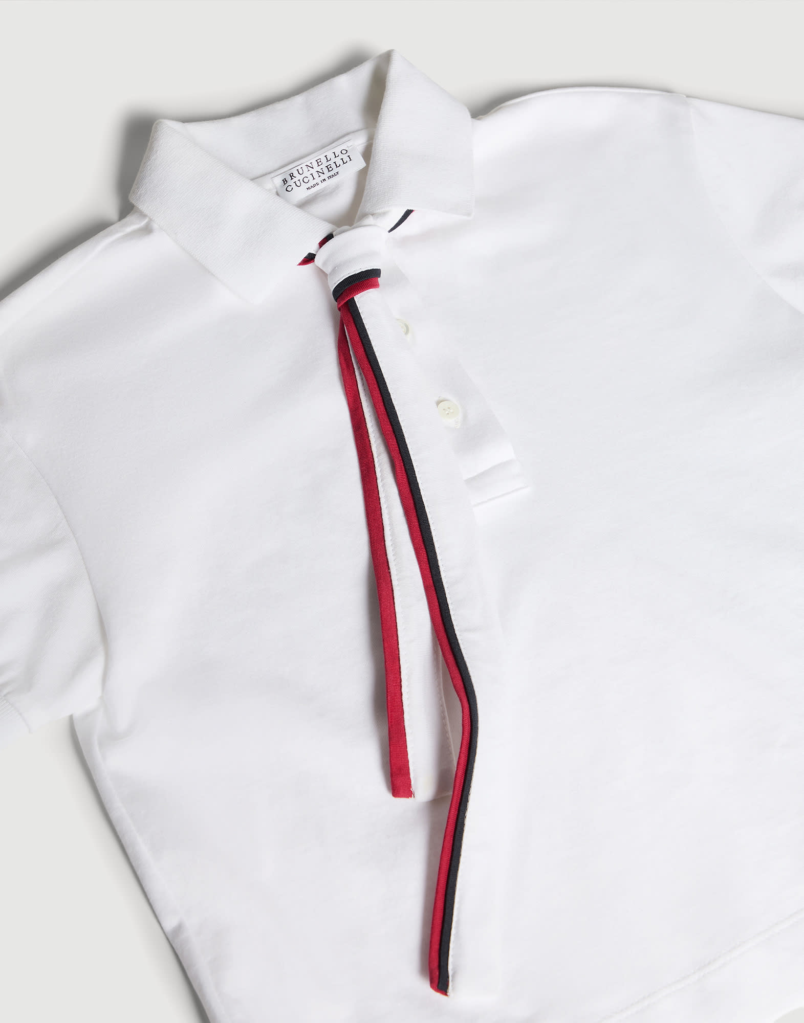 Polo shirt with knit inserts and tie White Girls - Brunello Cucinelli