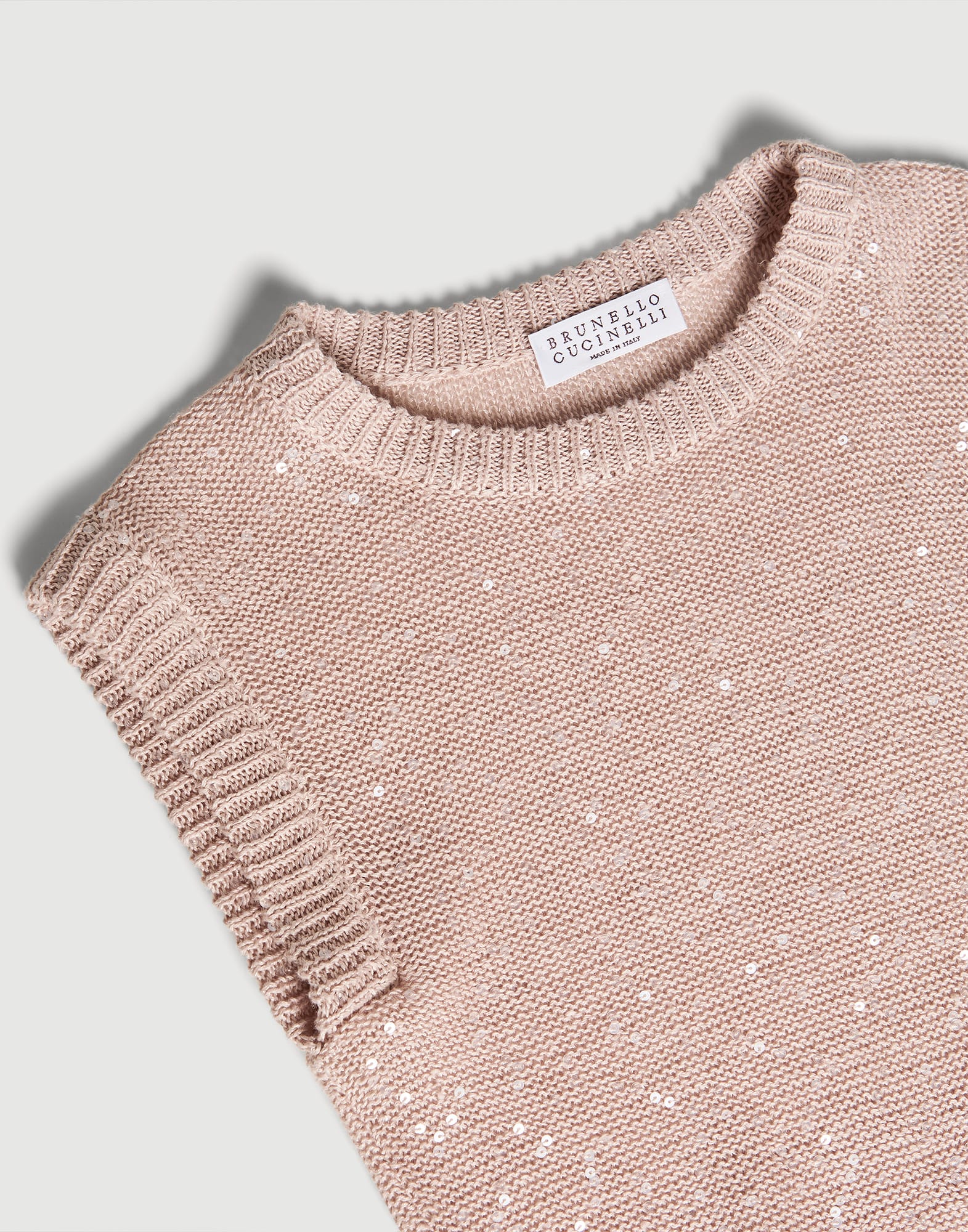 Camiseta en punto de lino y seda Diamante Rosa Ni&ntilde;a - Brunello Cucinelli