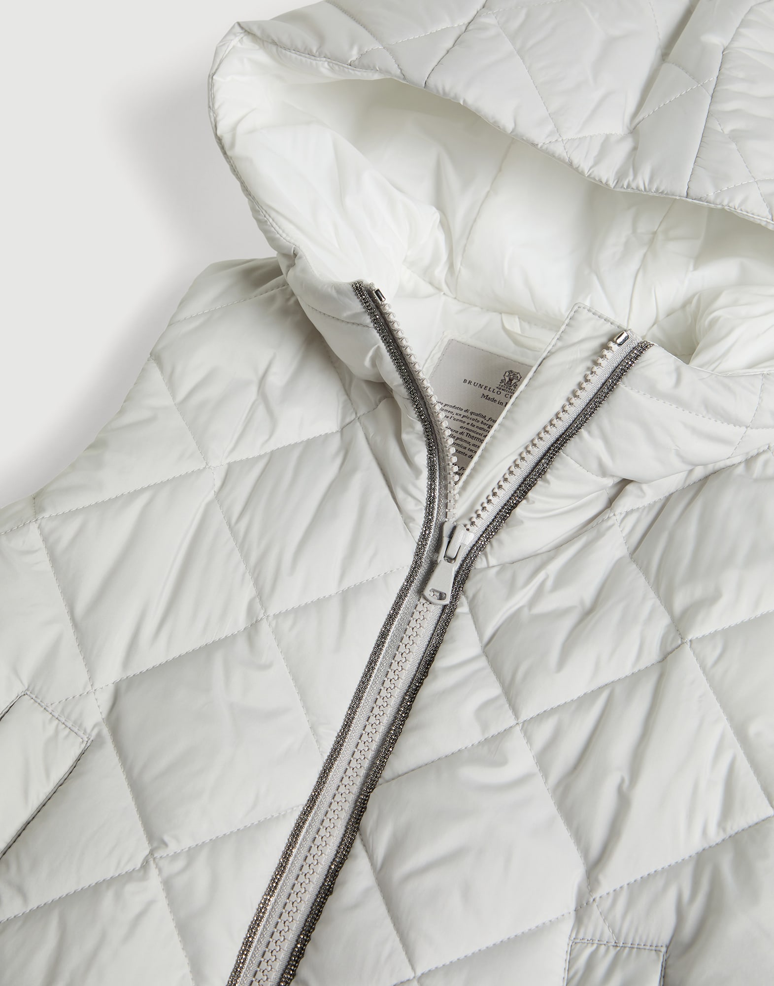 Nylon hooded vest with monili Light Grey Girls - Brunello Cucinelli
