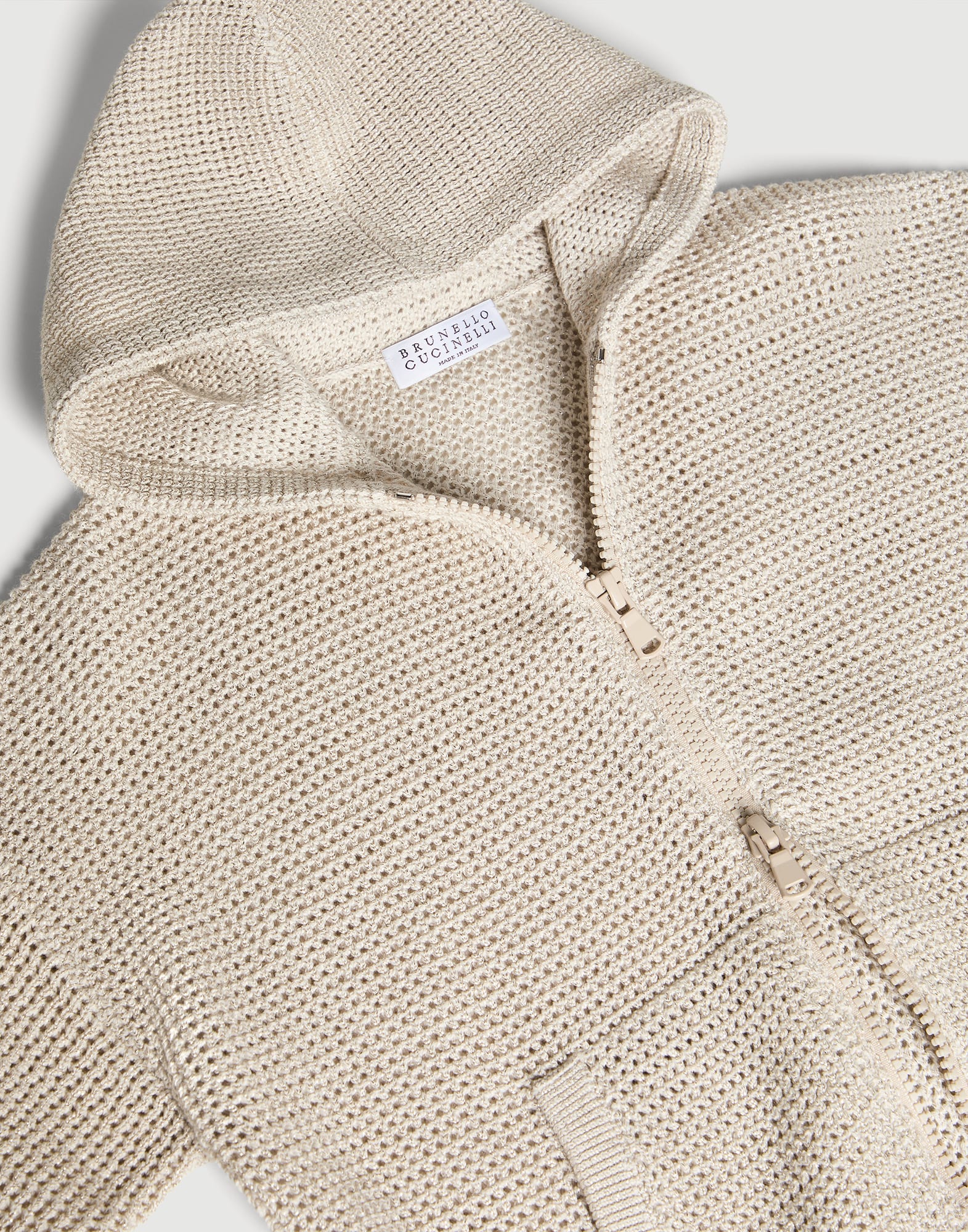 Net knit hoodie with zipper Oat Girls - Brunello Cucinelli