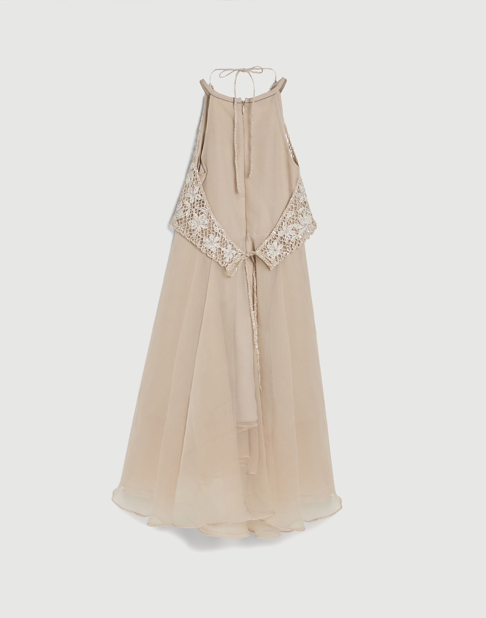Vestido de seda Crispy con Monile Beige Ni&ntilde;a - Brunello Cucinelli