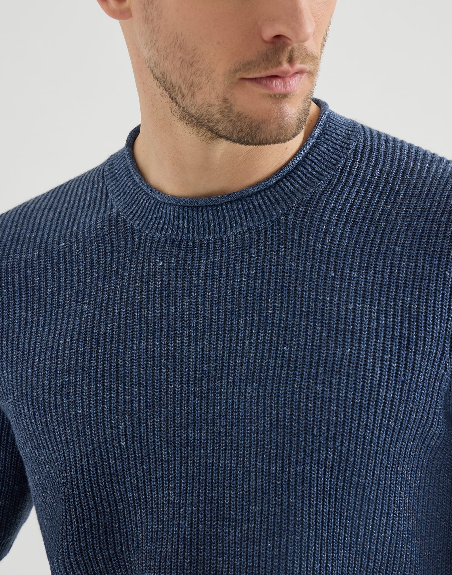 Linen and cotton T-shirt for Man in Dark Grey | Brunello Cucinelli