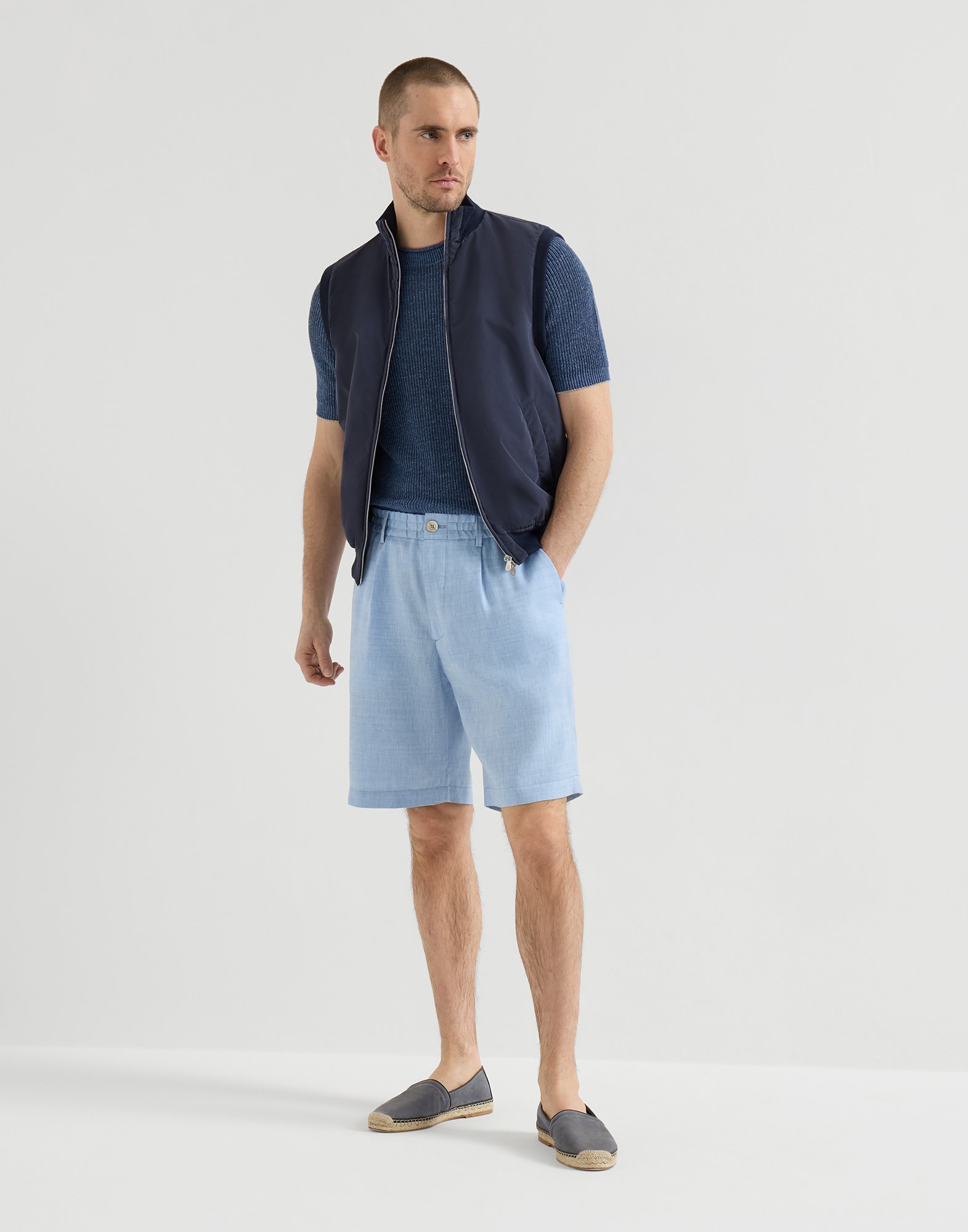 Linen and cotton T-shirt for Man in Dark Grey | Brunello Cucinelli