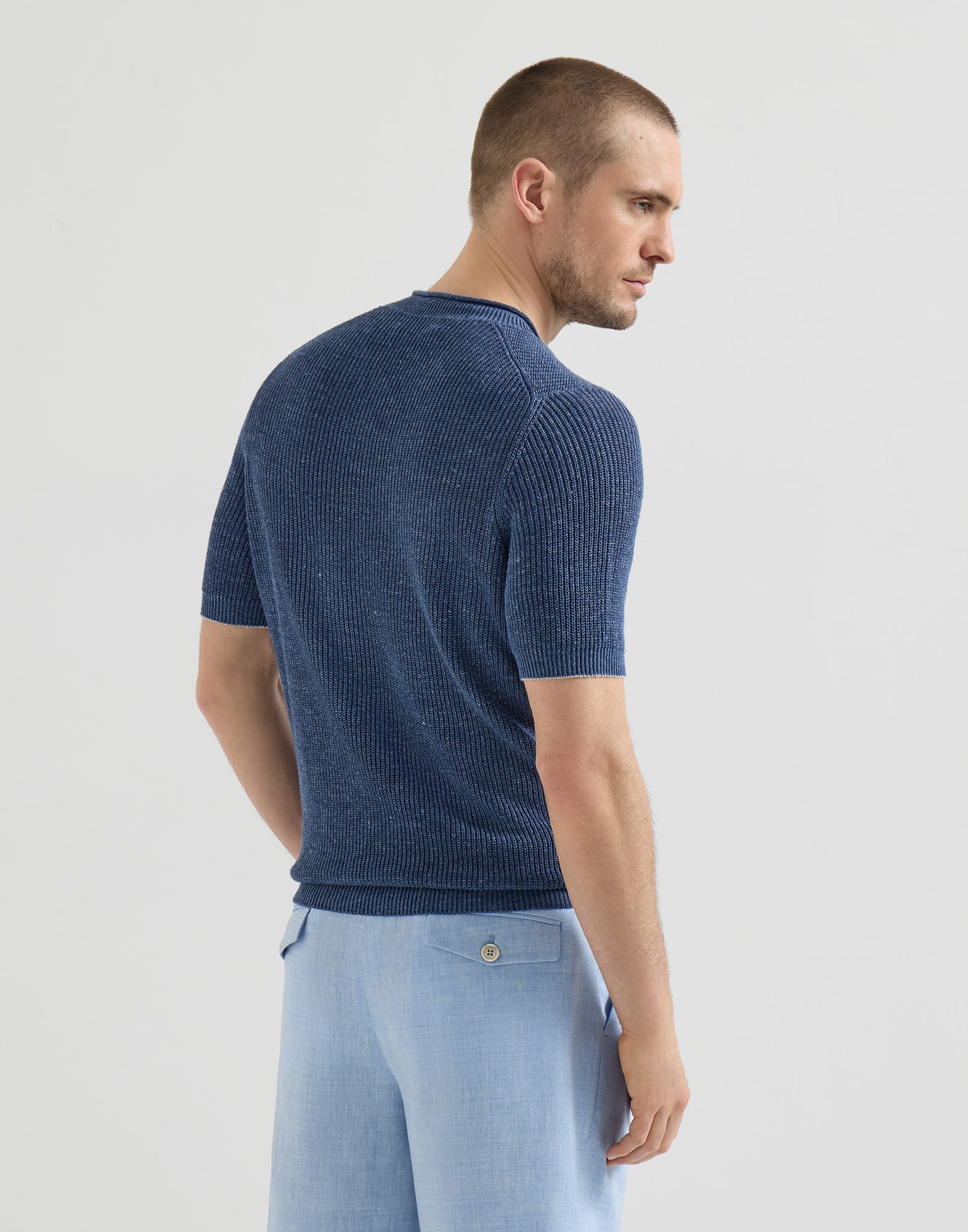 Linen and cotton T-shirt for Man in Dark Grey | Brunello Cucinelli