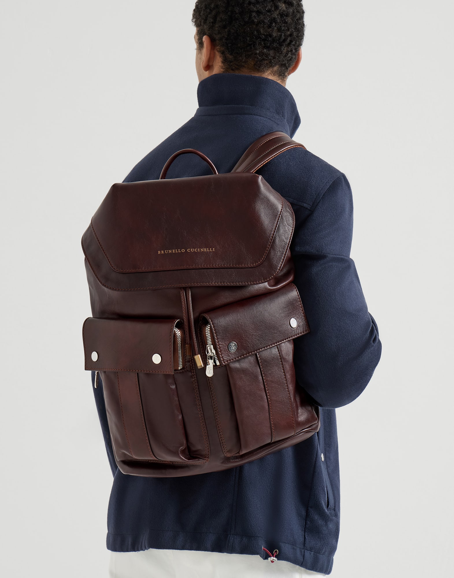Calfskin leisure backpack for Man in Rust Brown | Brunello Cucinelli
