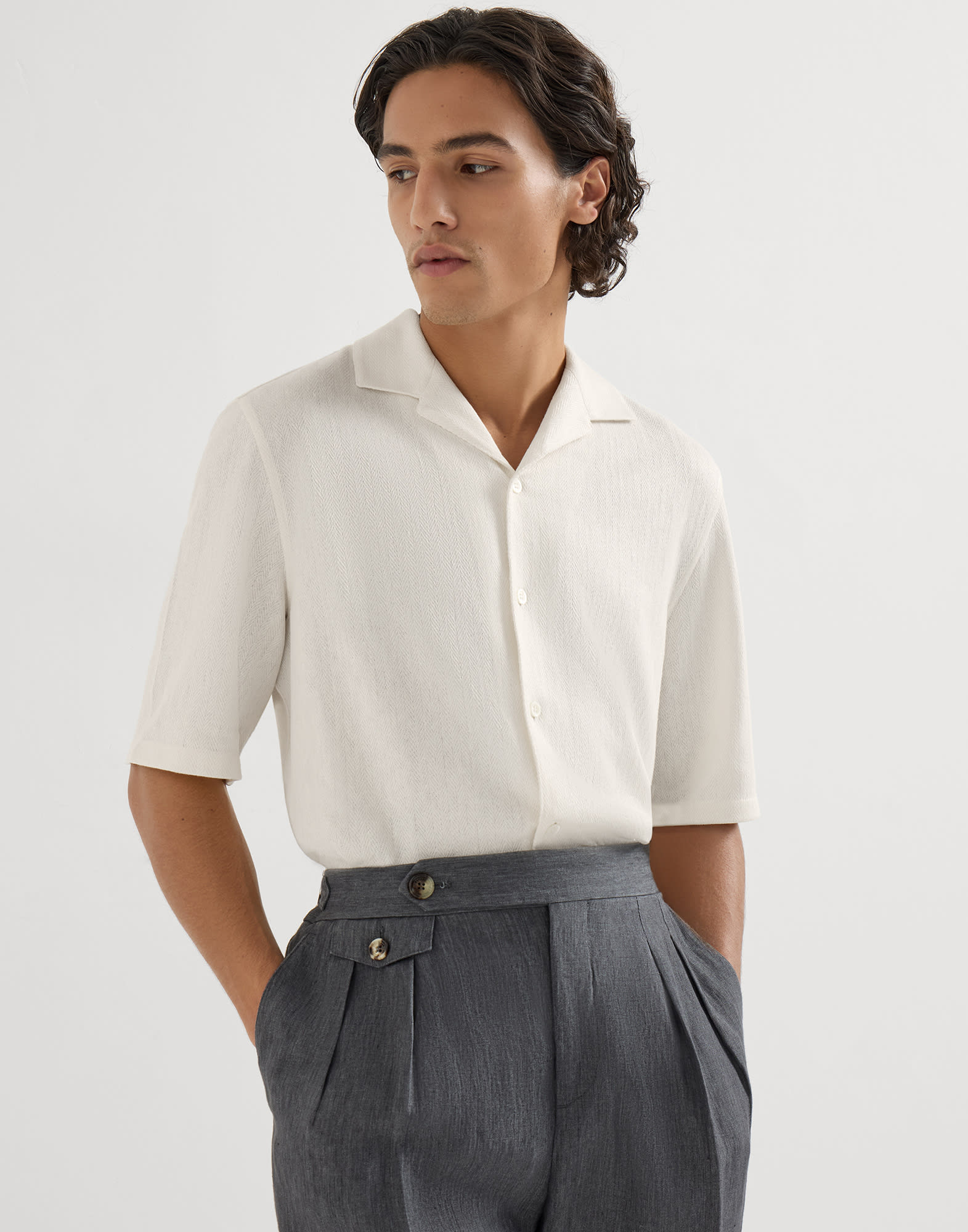 off white color dress shirt Off-White Stretch Slim-Fit Dress Shirt
