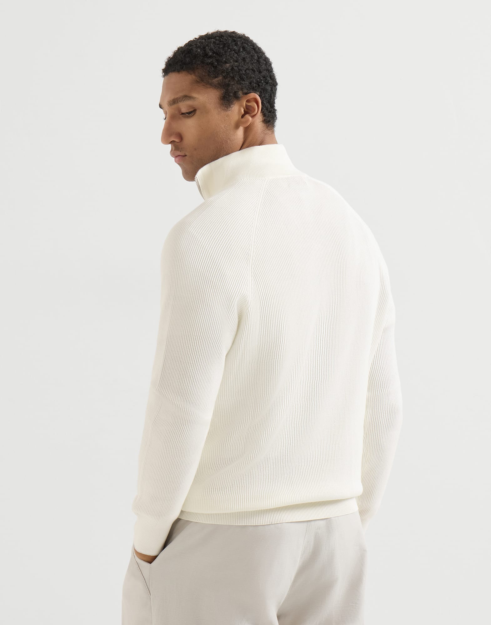 Cotton sweater for Man in Khaki | Brunello Cucinelli