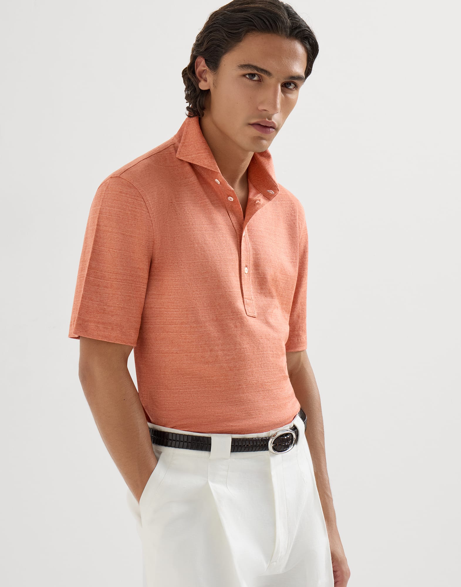 メンズ 向け デニムブルー ジャージー ポロシャツ | Brunello Cucinelli